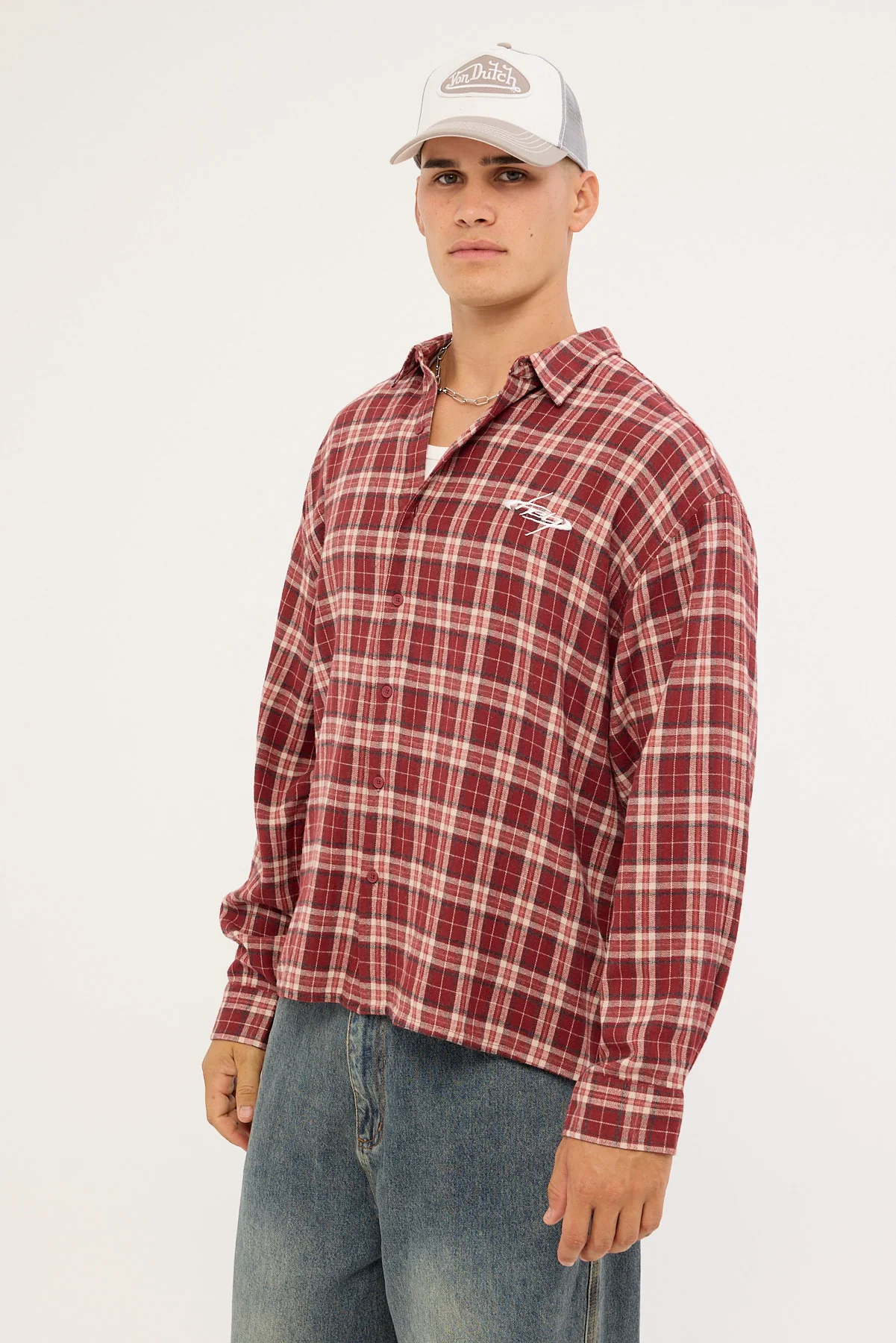 Neovision Cast Check Oversized Long Sleeve Shirt Red Check - Image 4