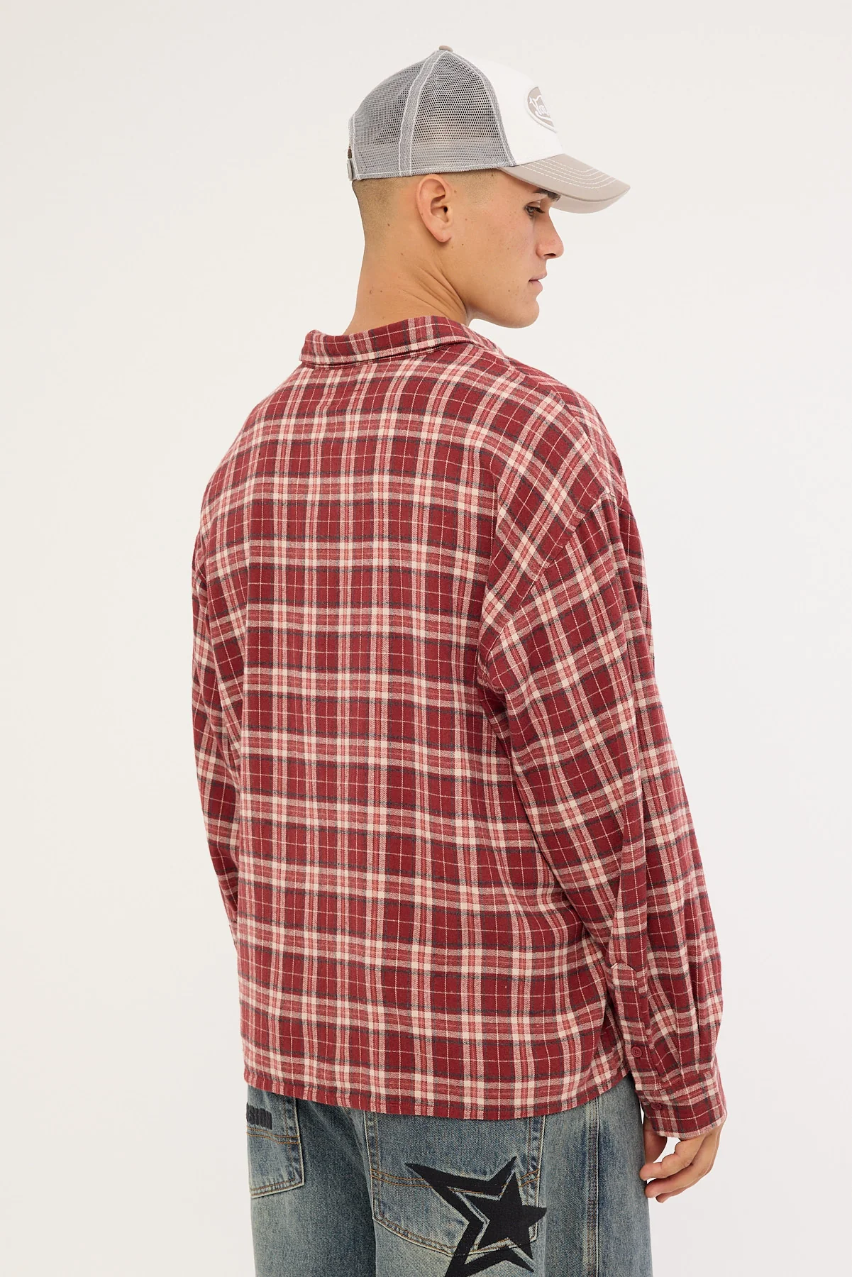 Neovision Cast Check Oversized Long Sleeve Shirt Red Check - Image 5