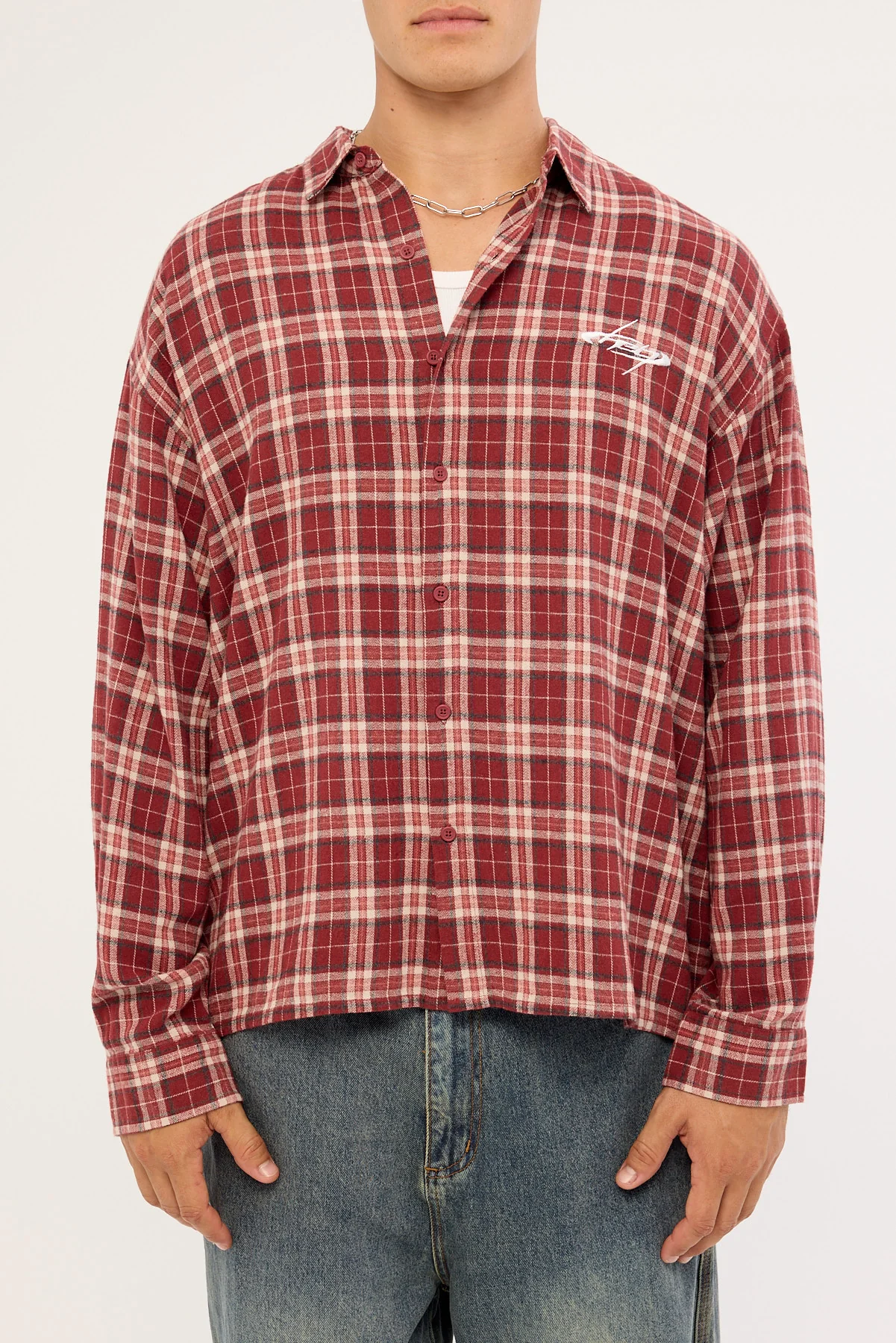 Neovision Cast Check Oversized Long Sleeve Shirt Red Check - Image 6