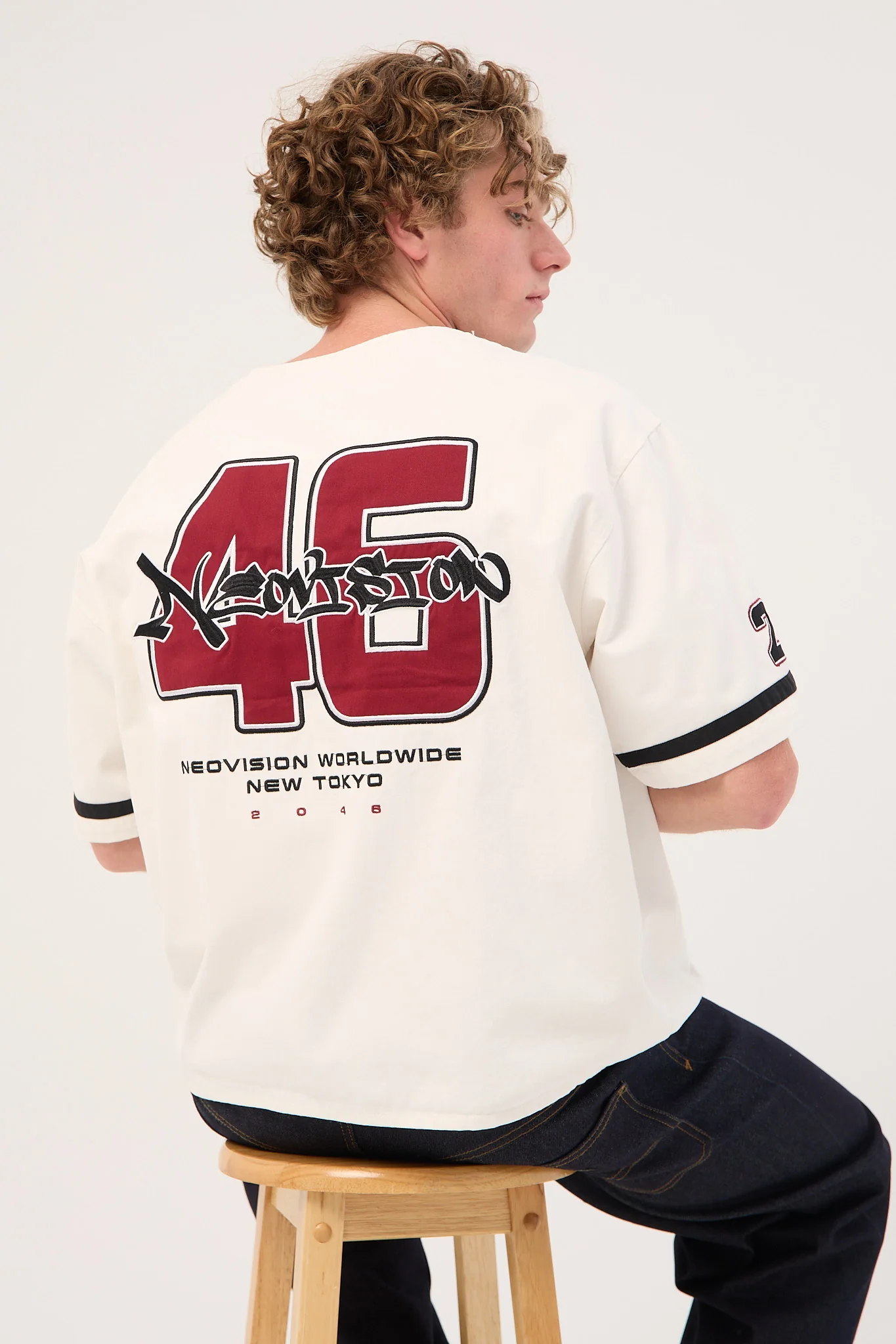 Neovision Innings Baseball Oversize Cropped Shirt Off White