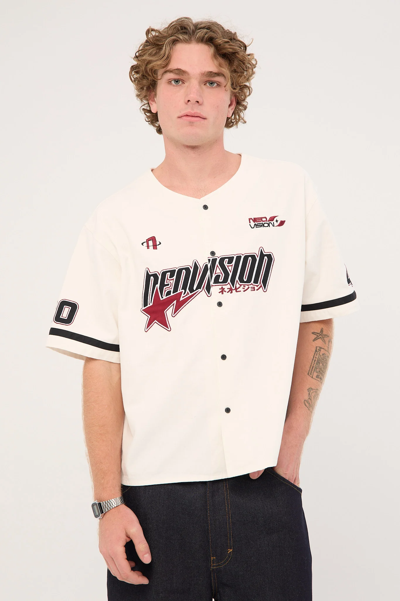 Neovision Innings Baseball Oversize Cropped Shirt Off White - Image 2