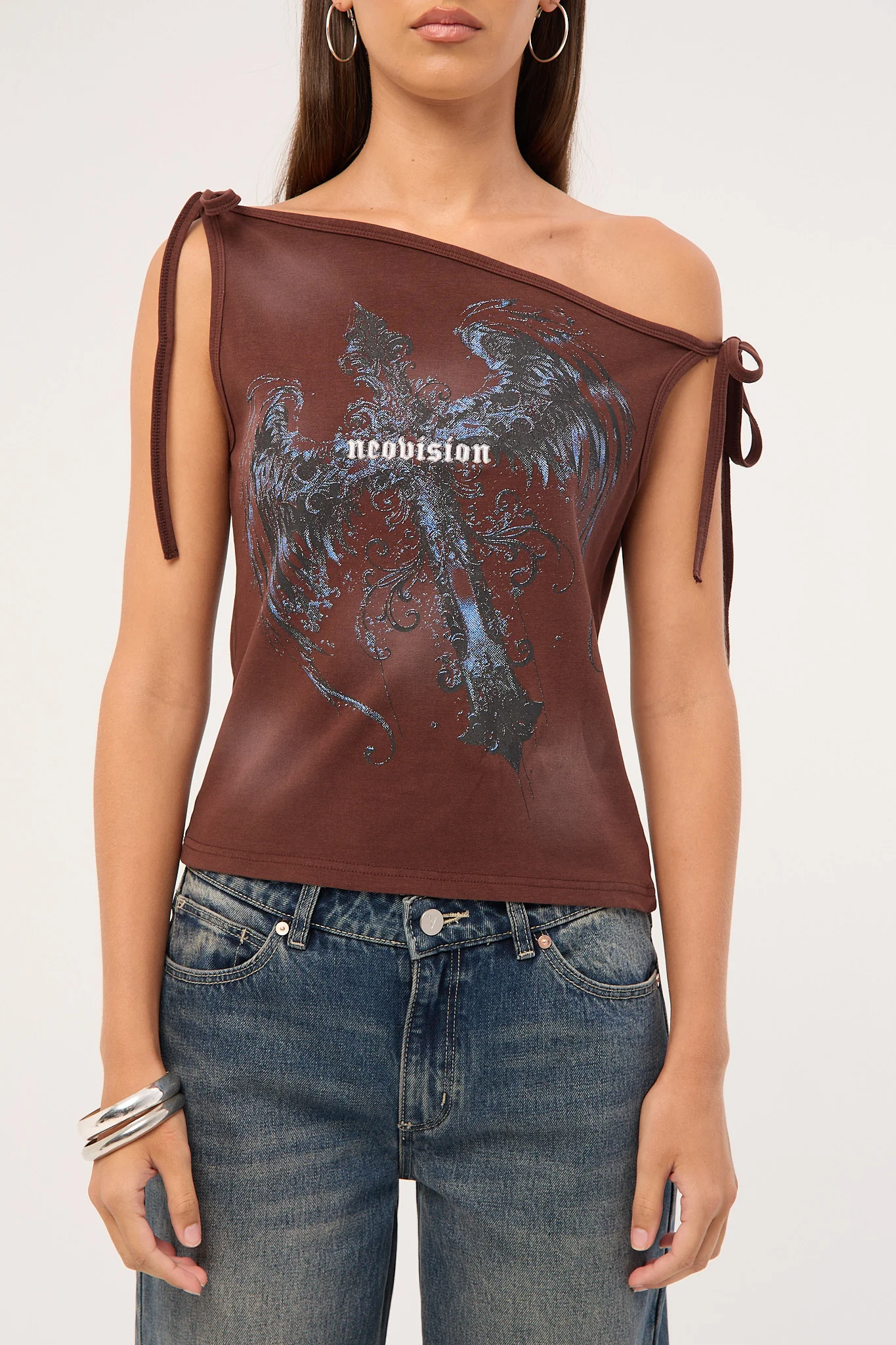 Neovision Insignia Off Shoulder Top Washed Brown - Image 8