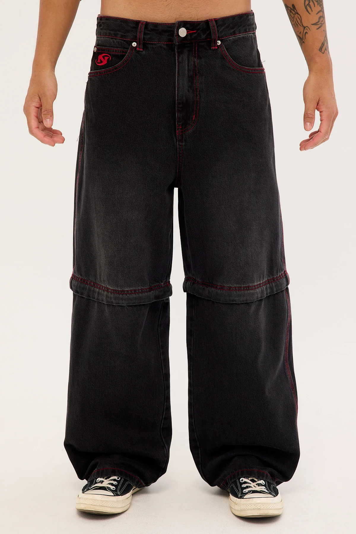 Neovision Krook Zip Off Behemoth Super Baggy Jean Dirty Washed Black - Image 10
