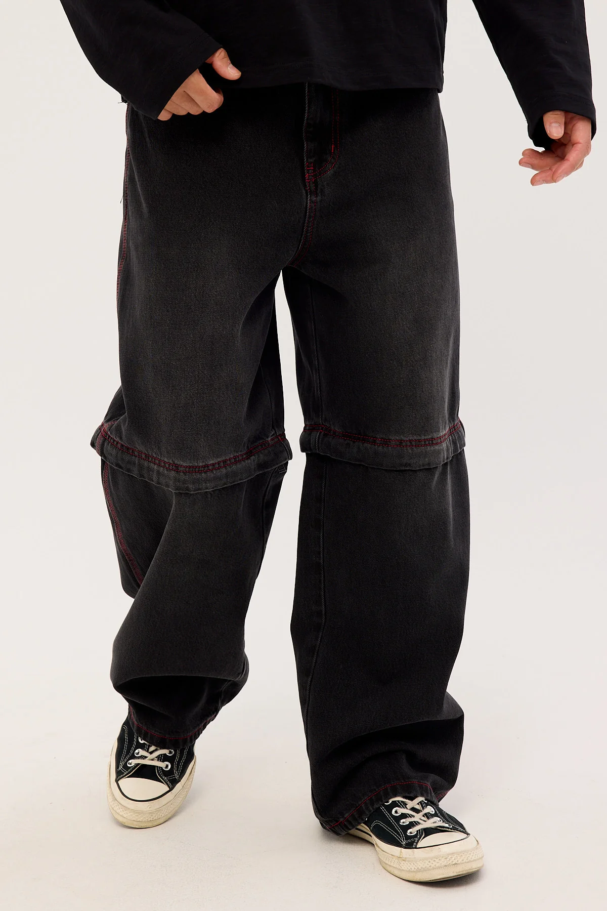 Neovision Krook Zip Off Behemoth Super Baggy Jean Dirty Washed Black - Image 2