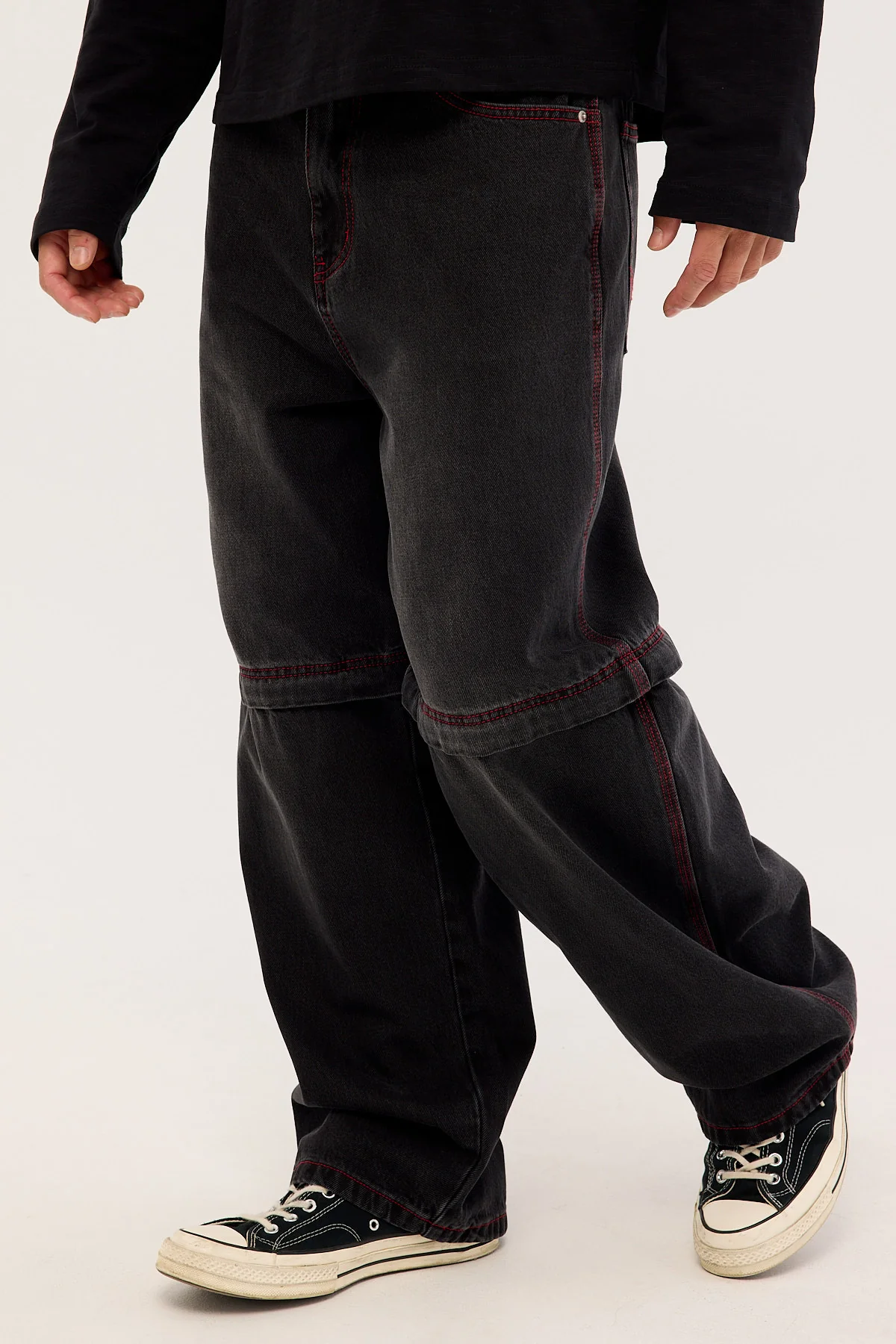 Neovision Krook Zip Off Behemoth Super Baggy Jean Dirty Washed Black - Image 3
