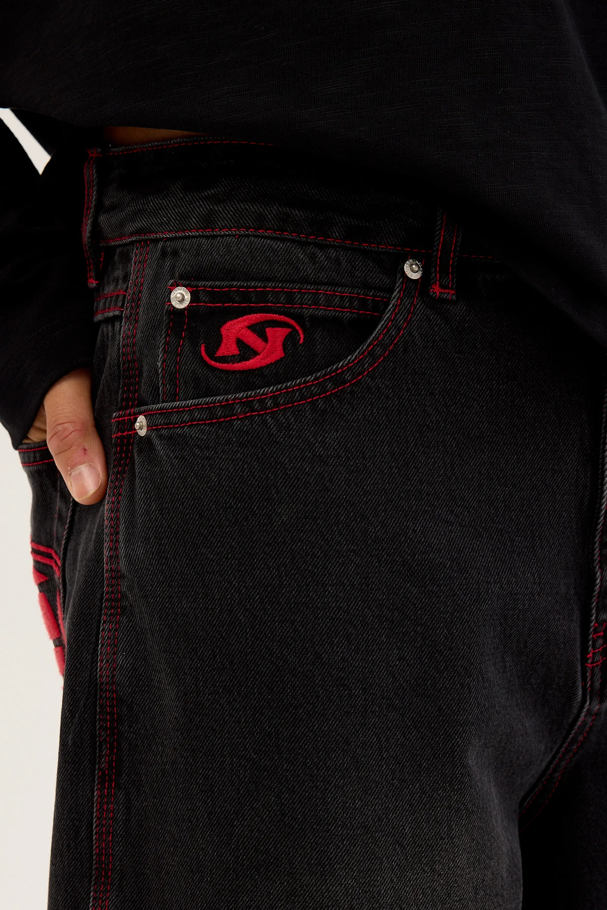 Neovision Krook Zip Off Behemoth Super Baggy Jean Dirty Washed Black - Image 6