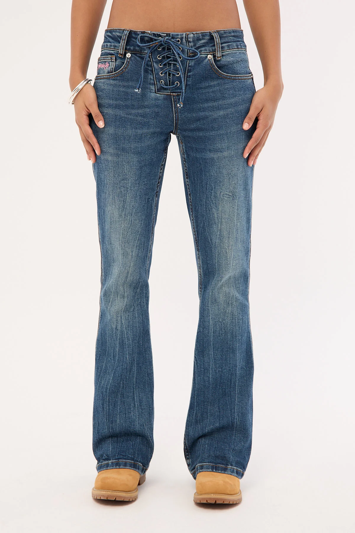 Neovision Misty Lace Up Low Bootcut Jean Mid Blue Denim - Image 12