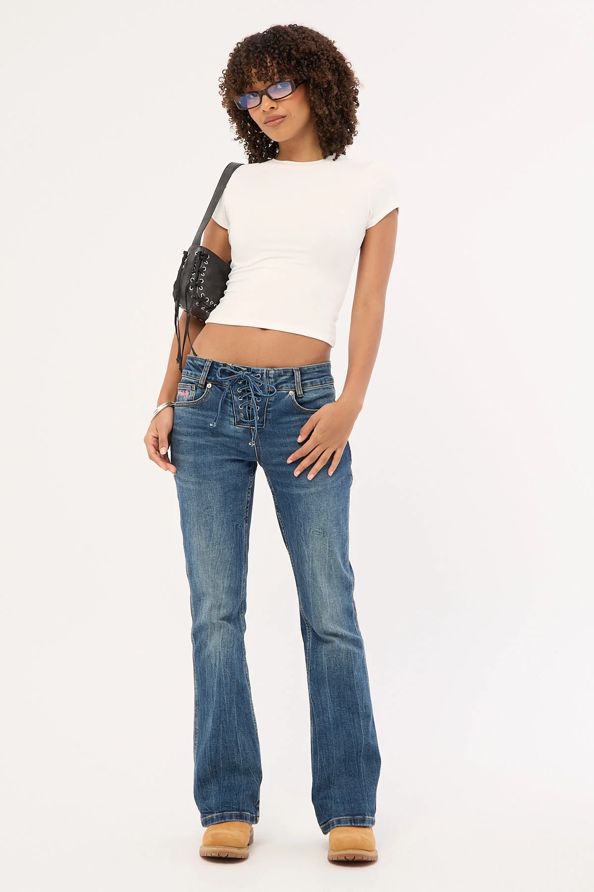 Neovision Misty Lace Up Low Bootcut Jean Mid Blue Denim - Image 4