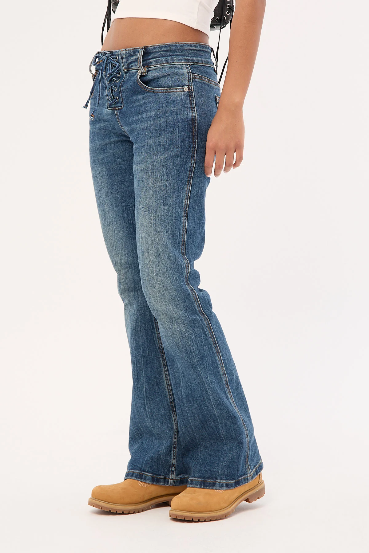 Neovision Misty Lace Up Low Bootcut Jean Mid Blue Denim - Image 6