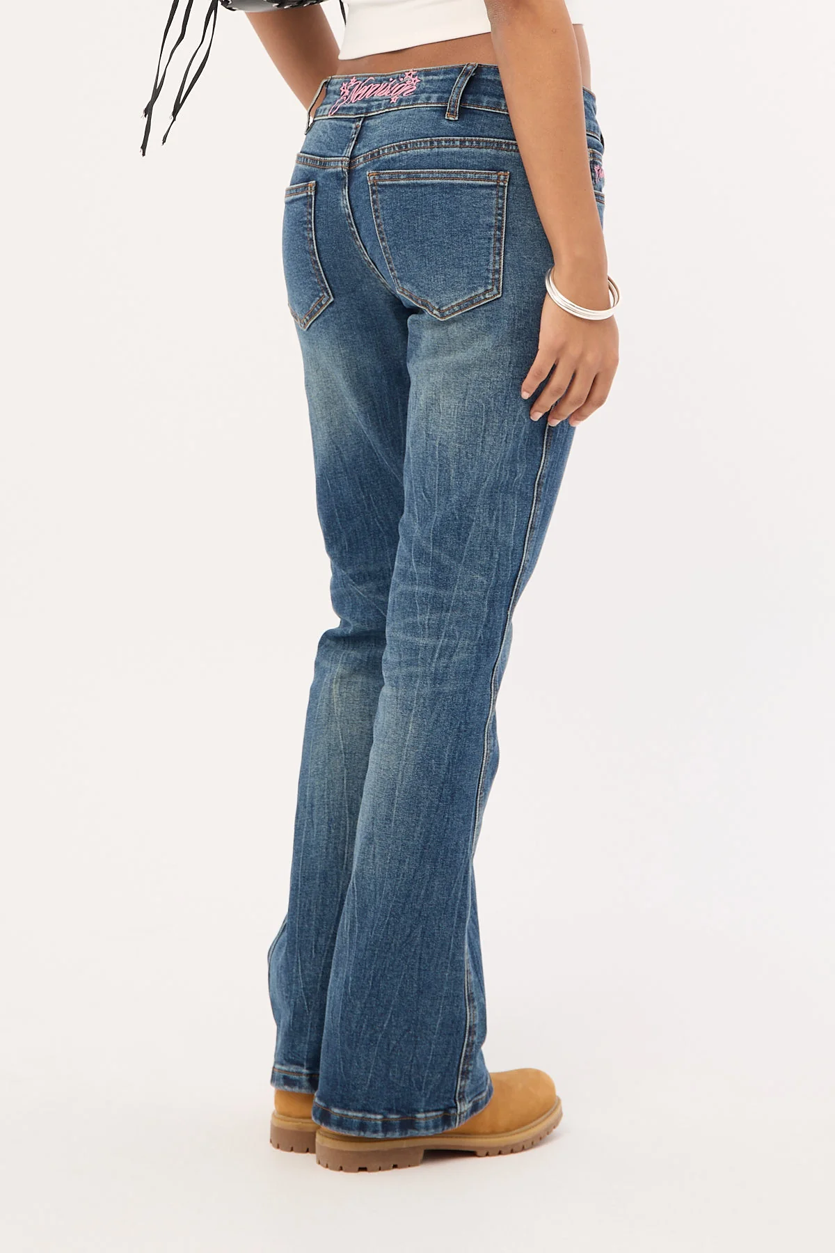 Neovision Misty Lace Up Low Bootcut Jean Mid Blue Denim - Image 8
