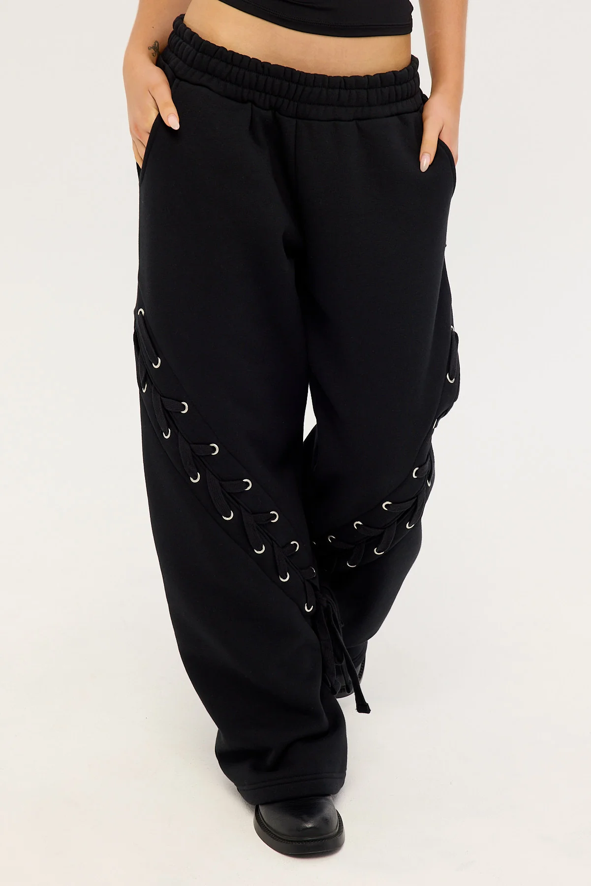 Neovision Lace Up Wide Leg Trackpant Black - Image 2