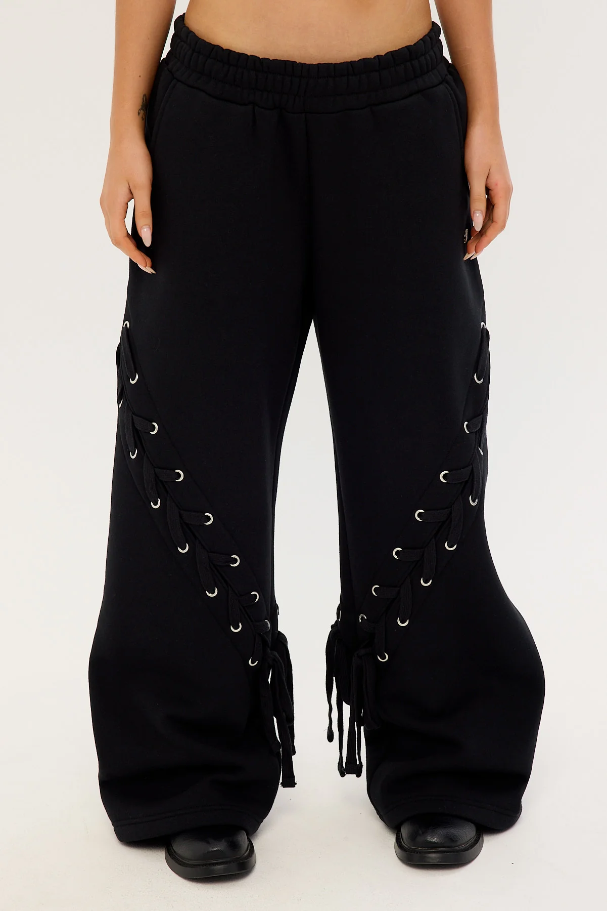 Neovision Lace Up Wide Leg Trackpant Black - Image 6