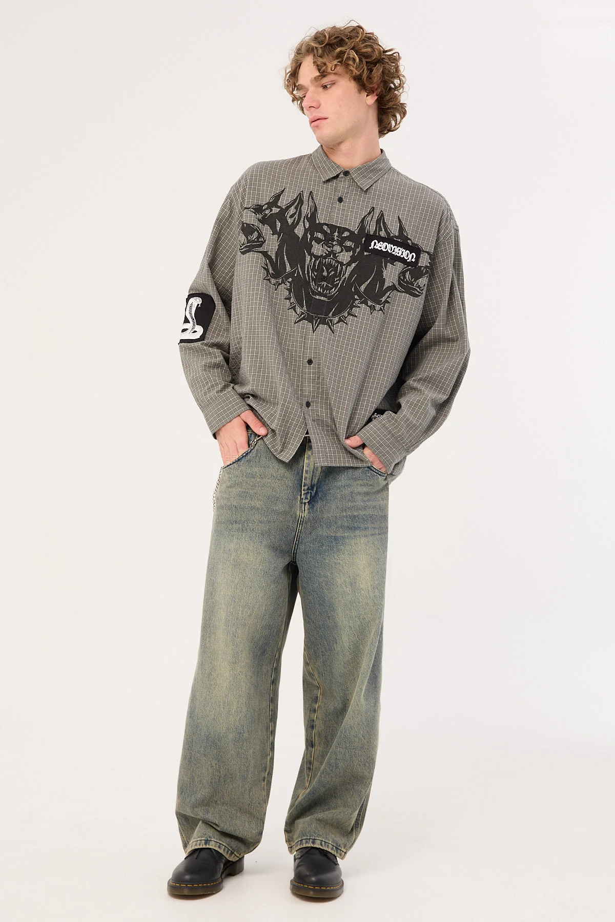 Neovision Marked Oversized Long Sleeve Shirt Khaki/Black/White - Image 2