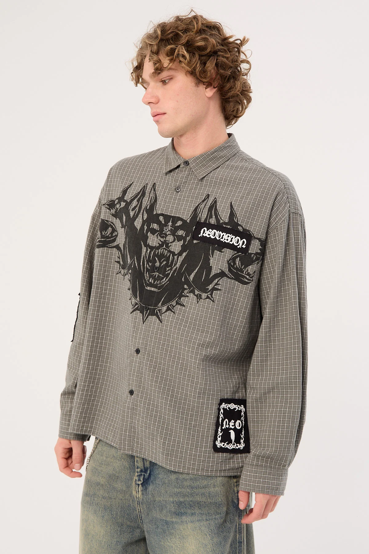 Neovision Marked Oversized Long Sleeve Shirt Khaki/Black/White - Image 3