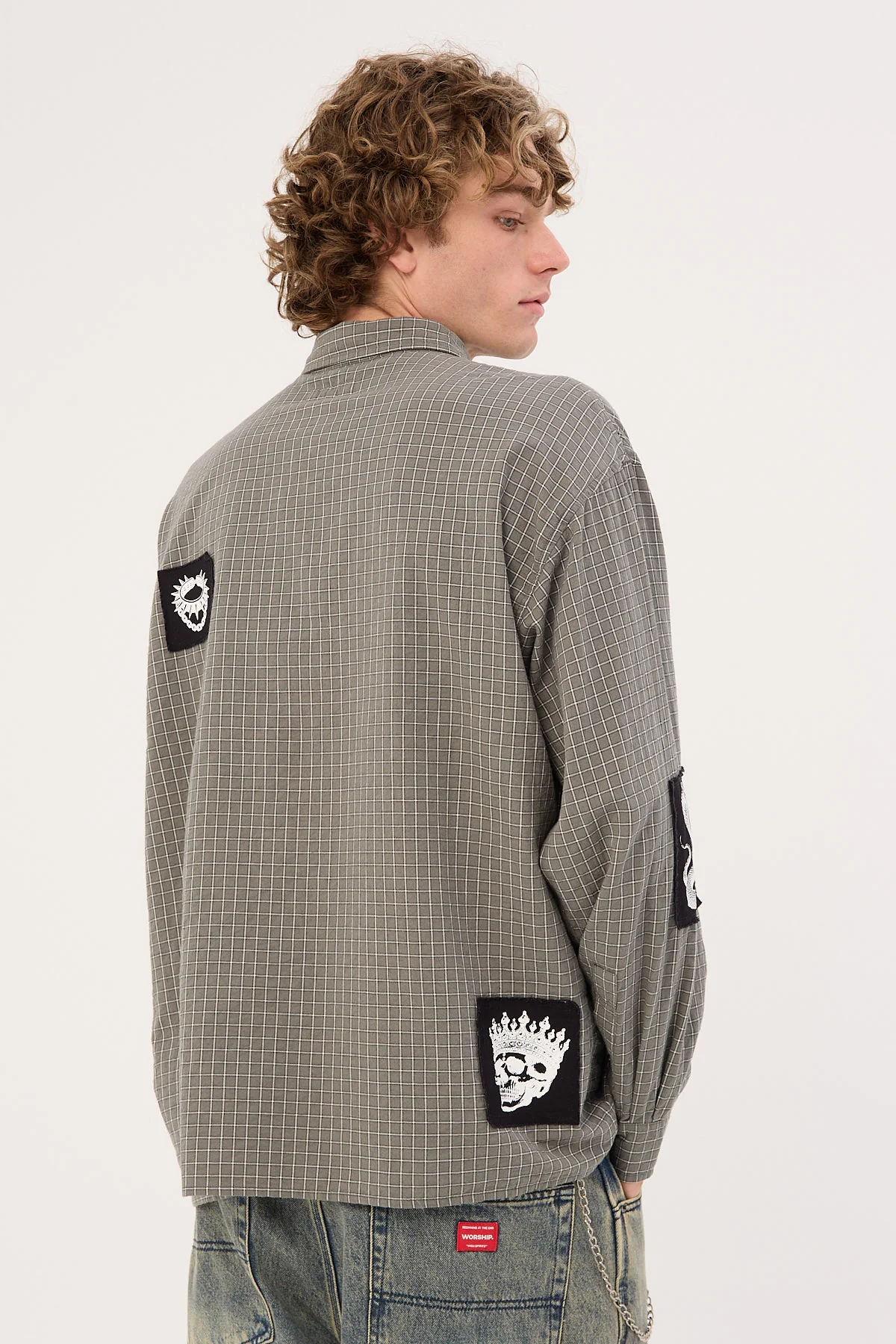 Neovision Marked Oversized Long Sleeve Shirt Khaki/Black/White - Image 4