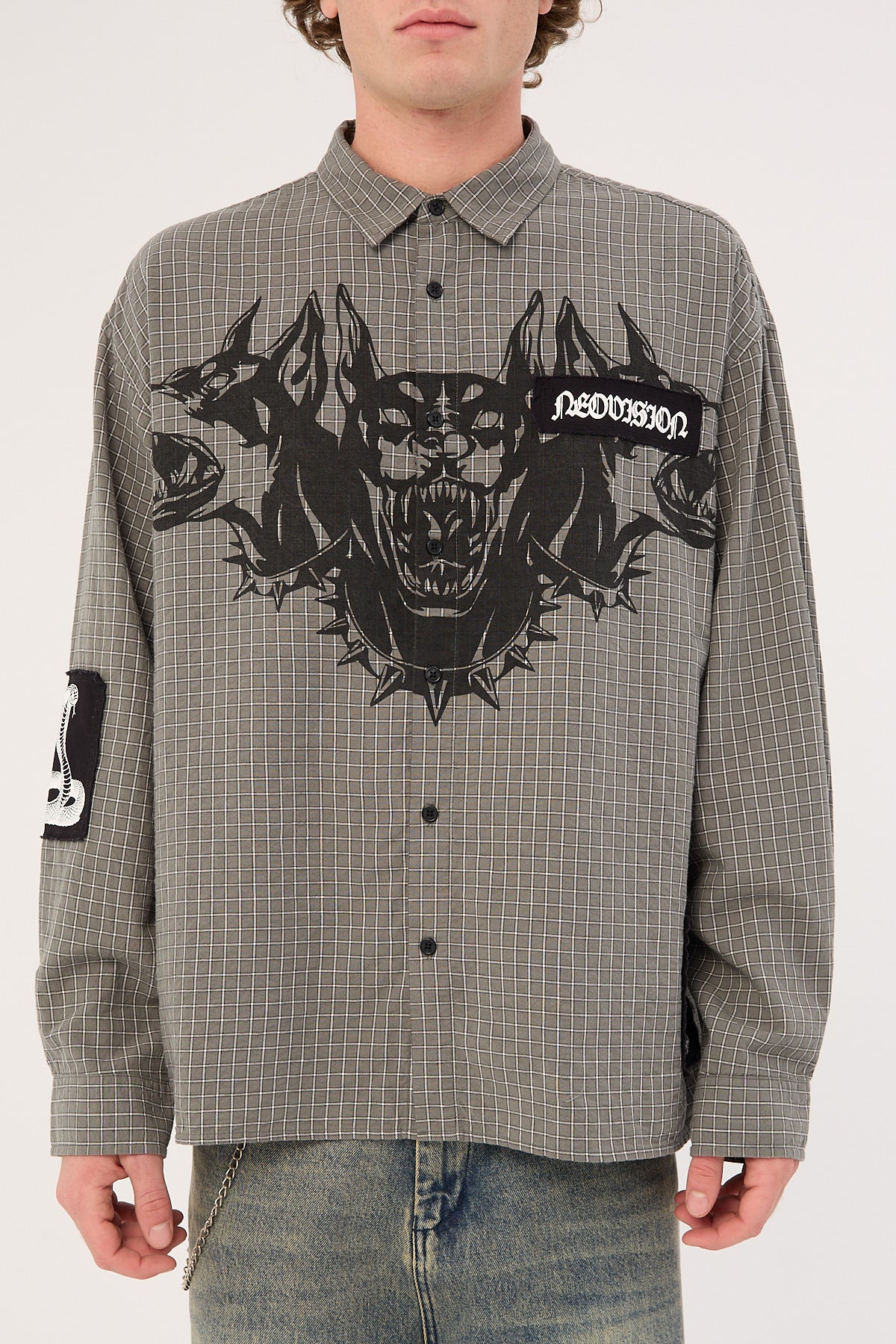 Neovision Marked Oversized Long Sleeve Shirt Khaki/Black/White - Image 6