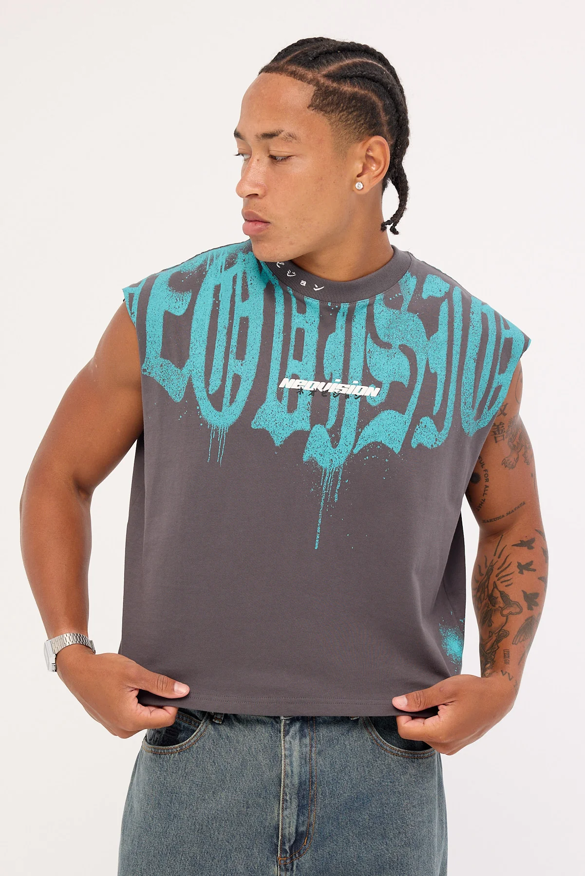 Neovision Menace Cropped Muscle Tank Asphalt - Image 3