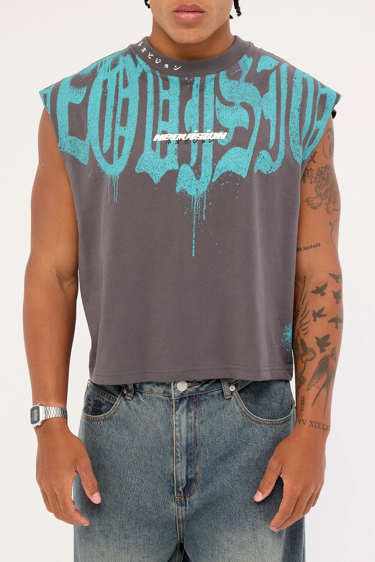 Neovision Menace Cropped Muscle Tank Asphalt - Image 6