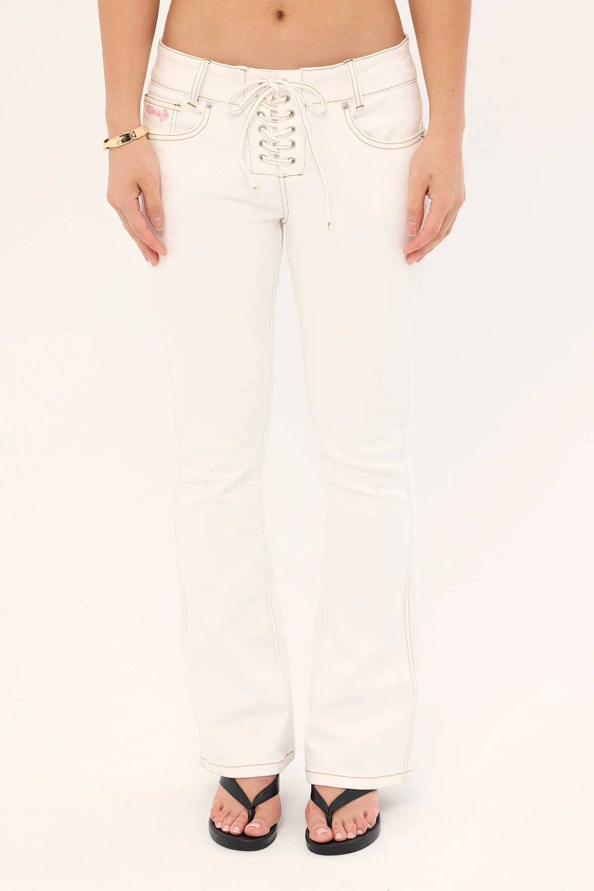 Neovision Misty Lace Up Low Bootcut Jean White - Image 10