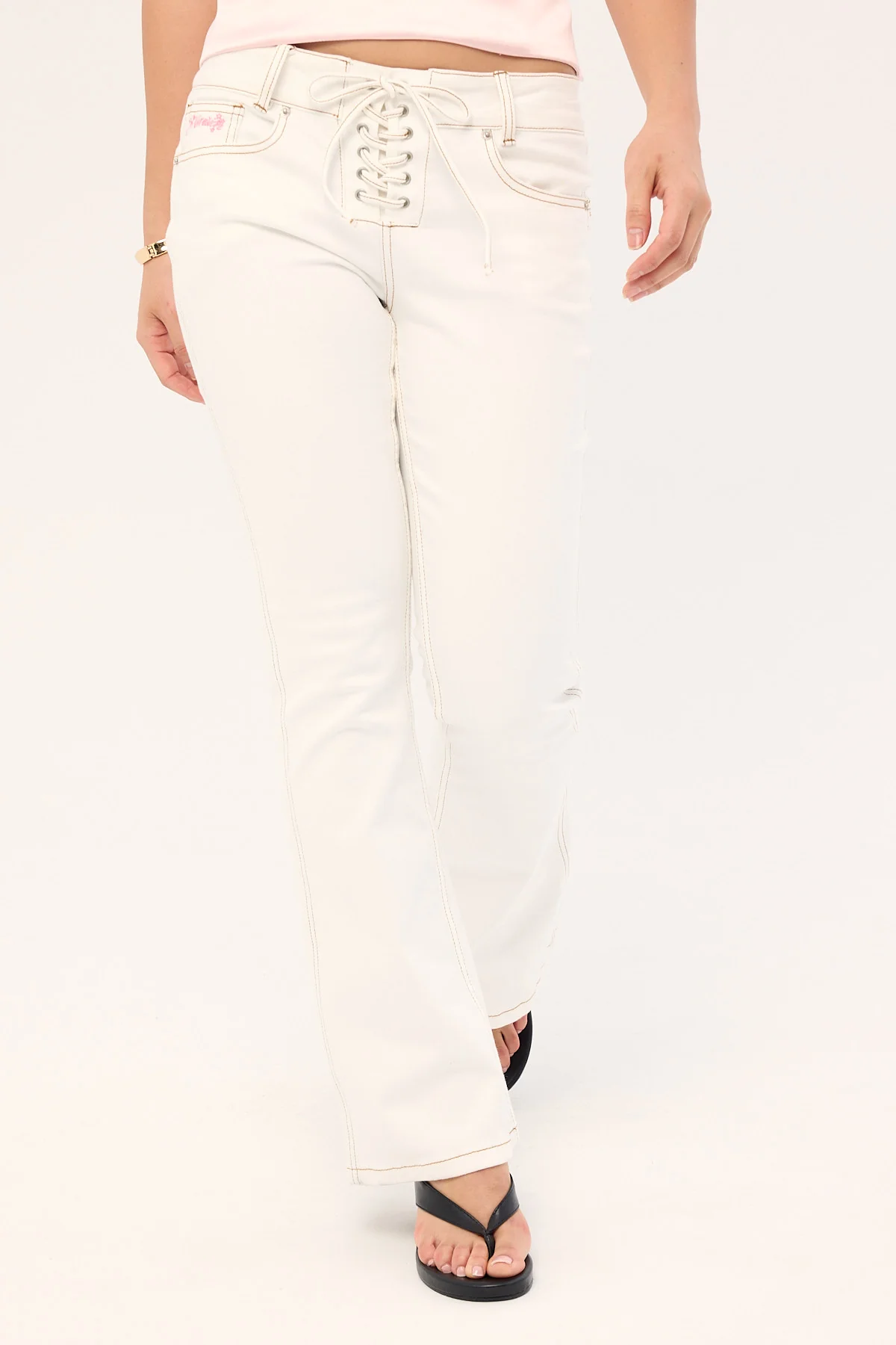 Neovision Misty Lace Up Low Bootcut Jean White - Image 3