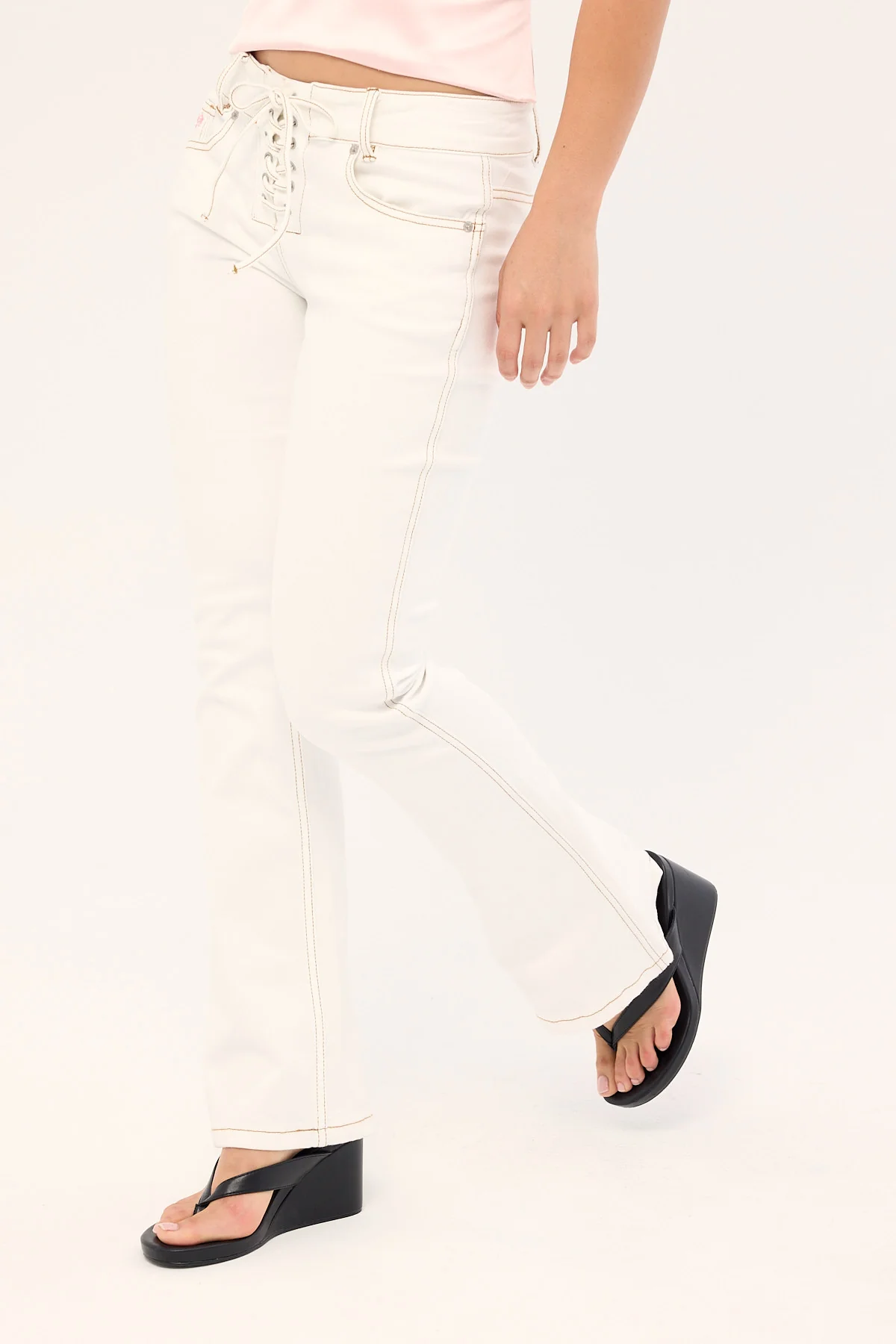 Neovision Misty Lace Up Low Bootcut Jean White - Image 4