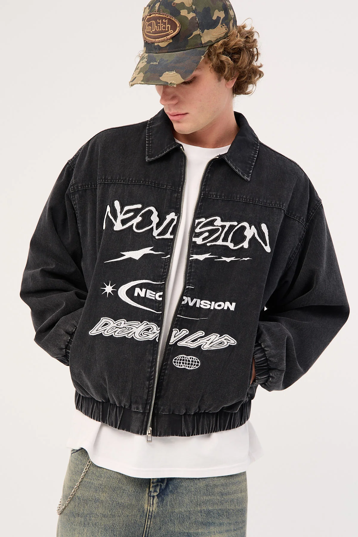 Neovision Nebular Collared Bomber Jacket Washed Black