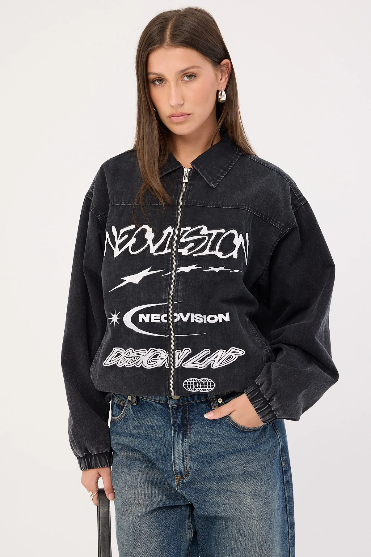 Neovision Nebular Collared Bomber Jacket Washed Black - Image 8