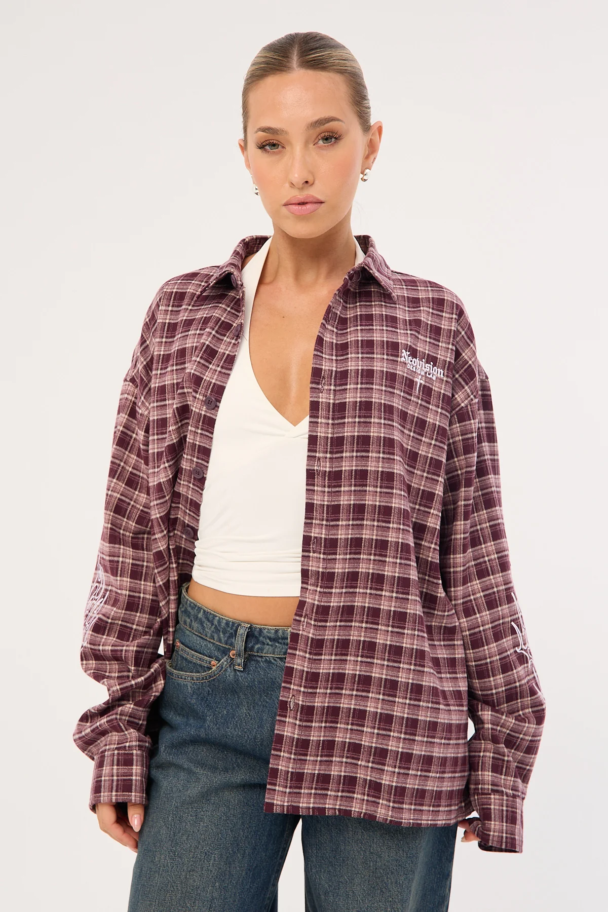 Neovision Nomadix Oversize Long Sleeve Shirt Purple Check - Image 3