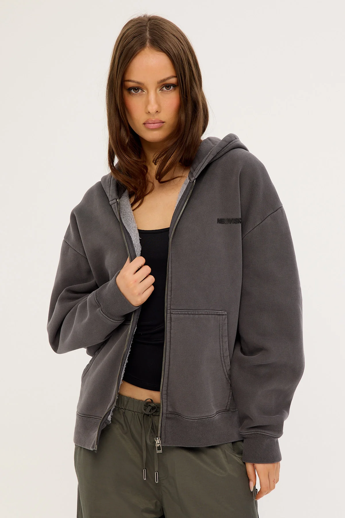 Neovision Nova Base Zip Through Street Hoodie Washed Black - Image 7