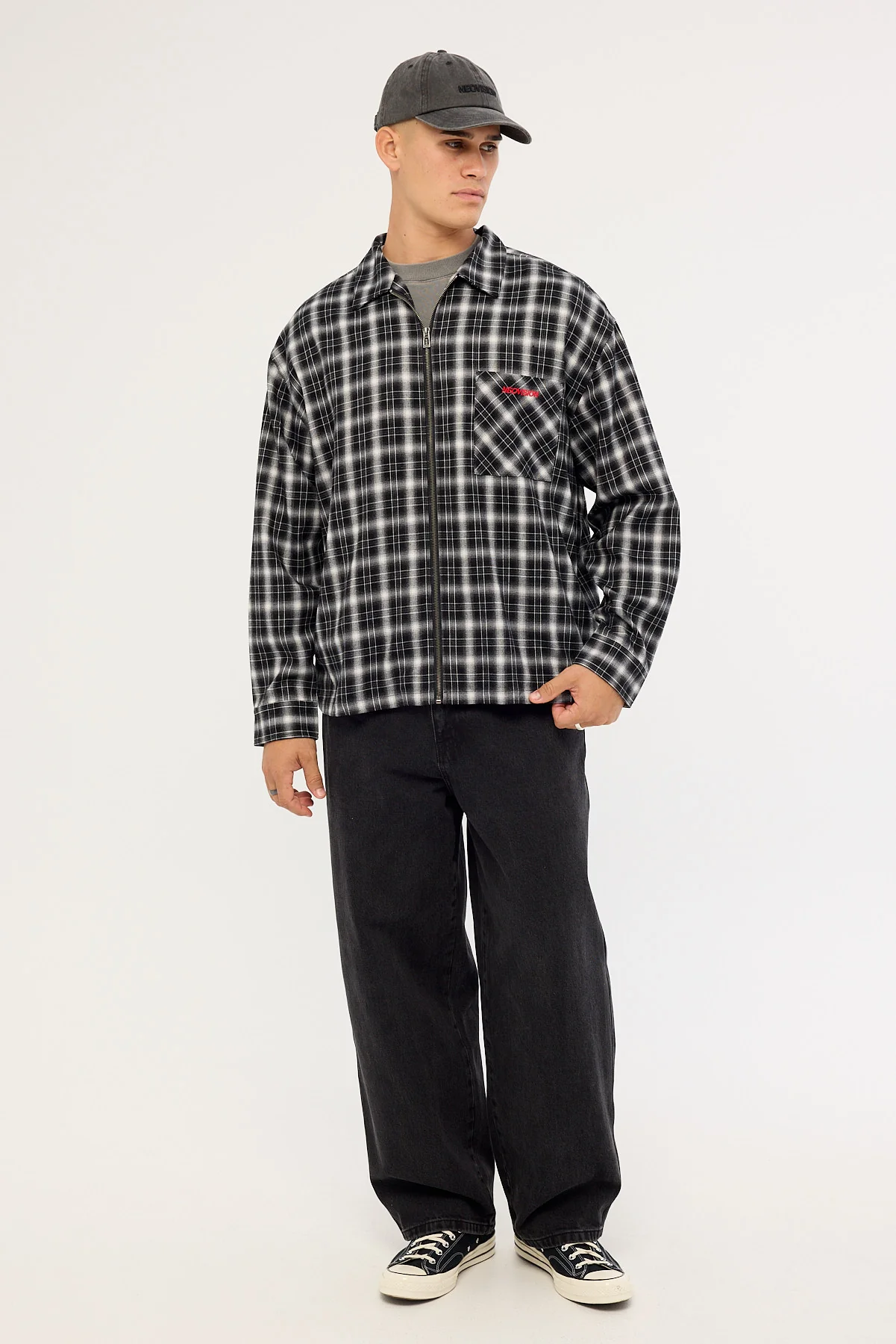Neovision Nova Check Oversized Long Sleeve Shirt Black/Grey Check - Image 2