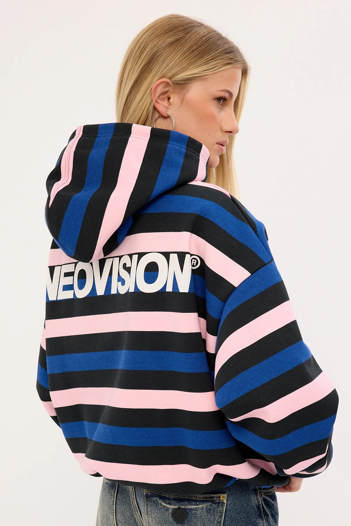 Neovision Nova Cropped Oversized Hoodie Black Stripe - Image 5