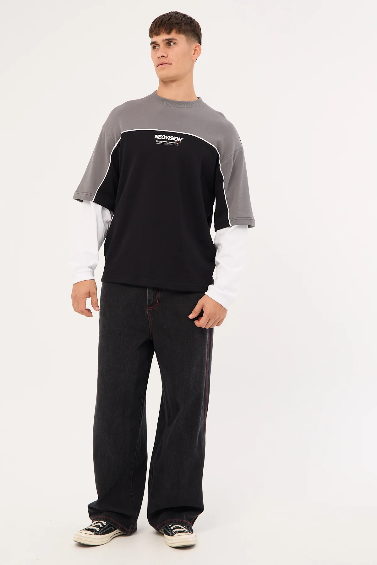 Neovision Nova Layered Long Sleeve Loopback Tee Night Black/Grey - Image 4