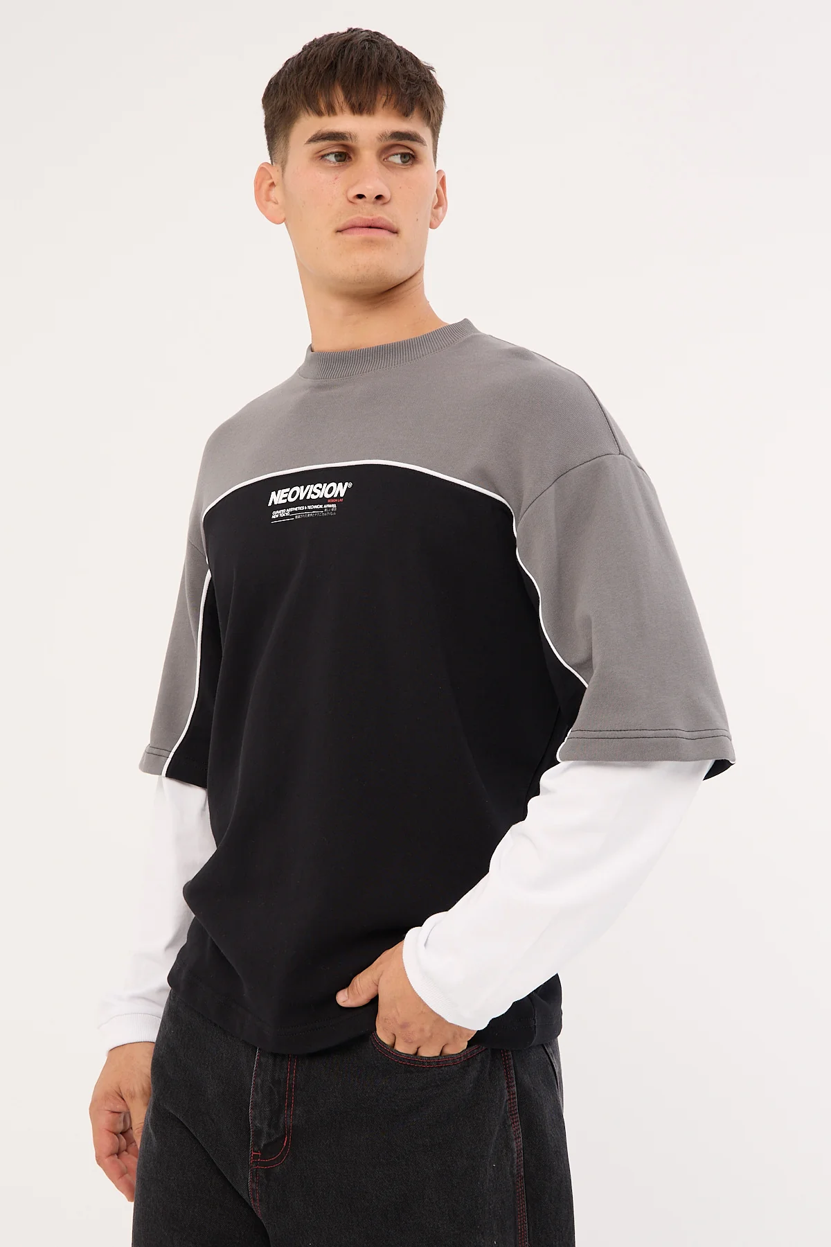 Neovision Nova Layered Long Sleeve Loopback Tee Night Black/Grey - Image 5