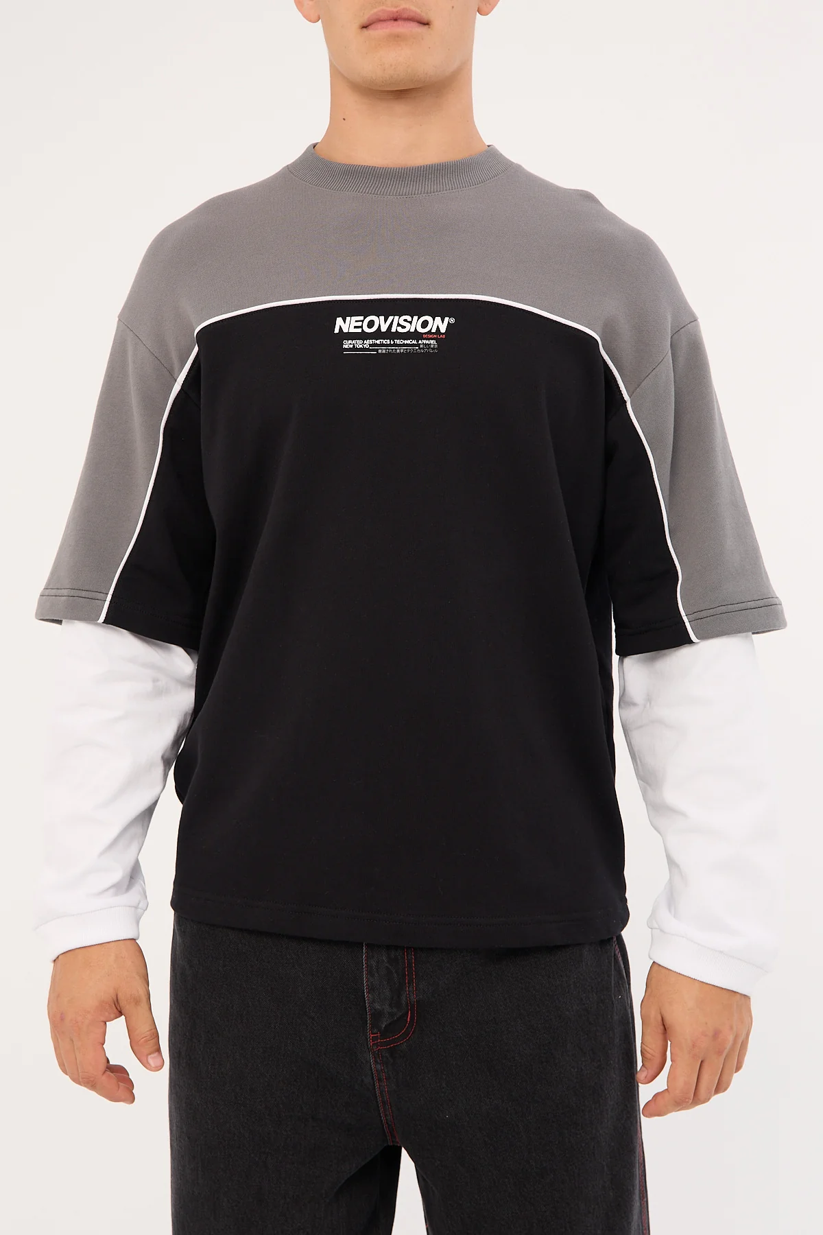 Neovision Nova Layered Long Sleeve Loopback Tee Night Black/Grey - Image 8
