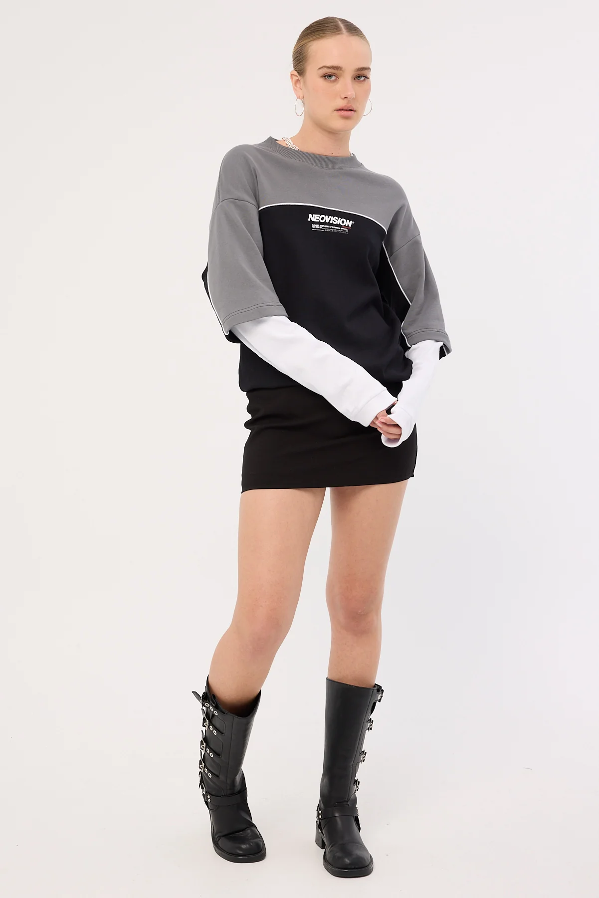 Neovision Nova Layered Long Sleeve Loopback Tee Night Black/Grey - Image 9