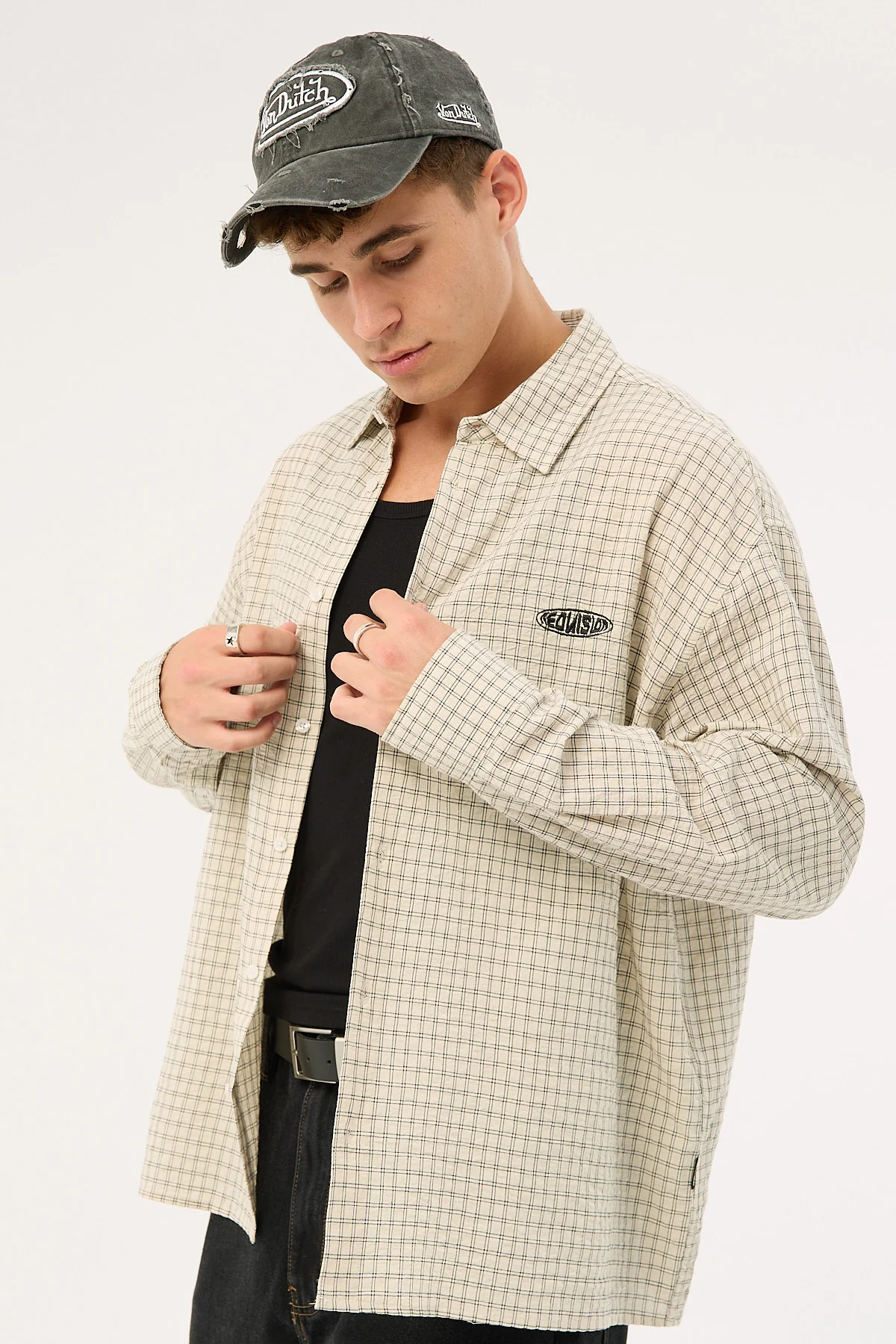 Neovision On Lock Oversize Long Sleeve Shirt White/Black Check - Image 2