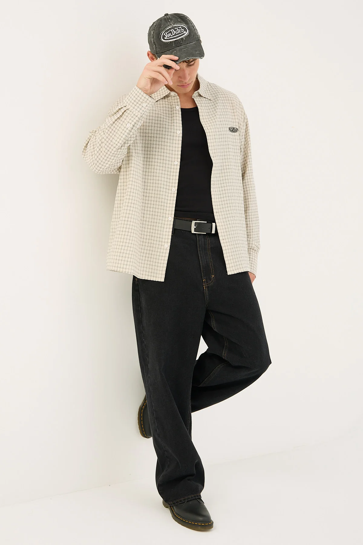 Neovision On Lock Oversize Long Sleeve Shirt White/Black Check - Image 3