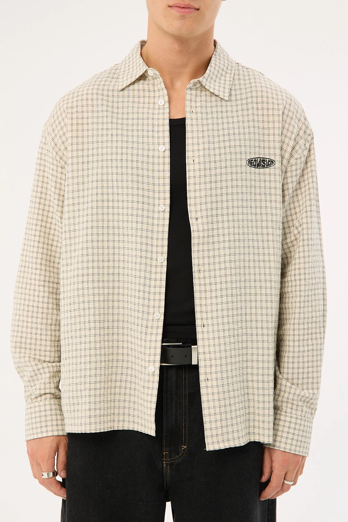 Neovision On Lock Oversize Long Sleeve Shirt White/Black Check - Image 9