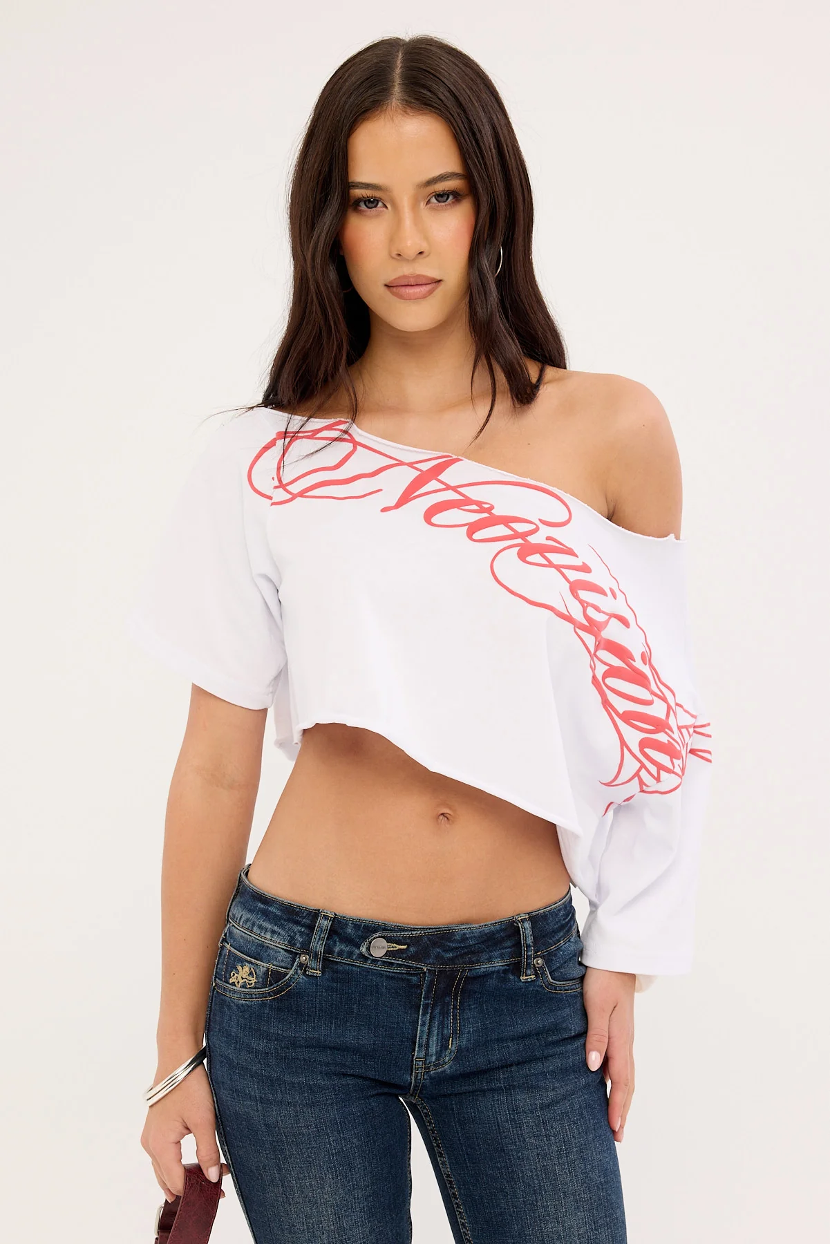 Neovision Outline Crop Off Shoulder Tee White