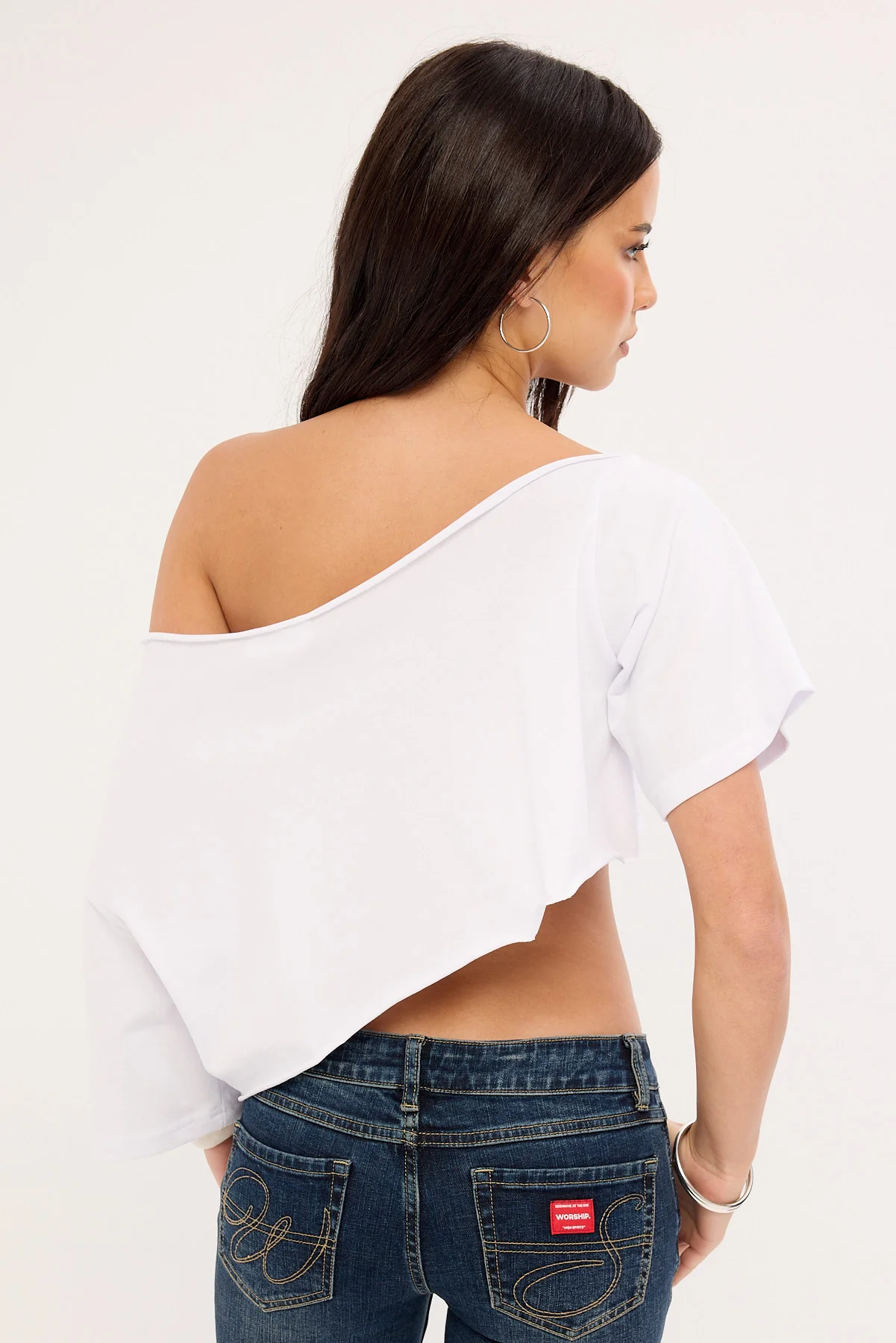 Neovision Outline Crop Off Shoulder Tee White - Image 5