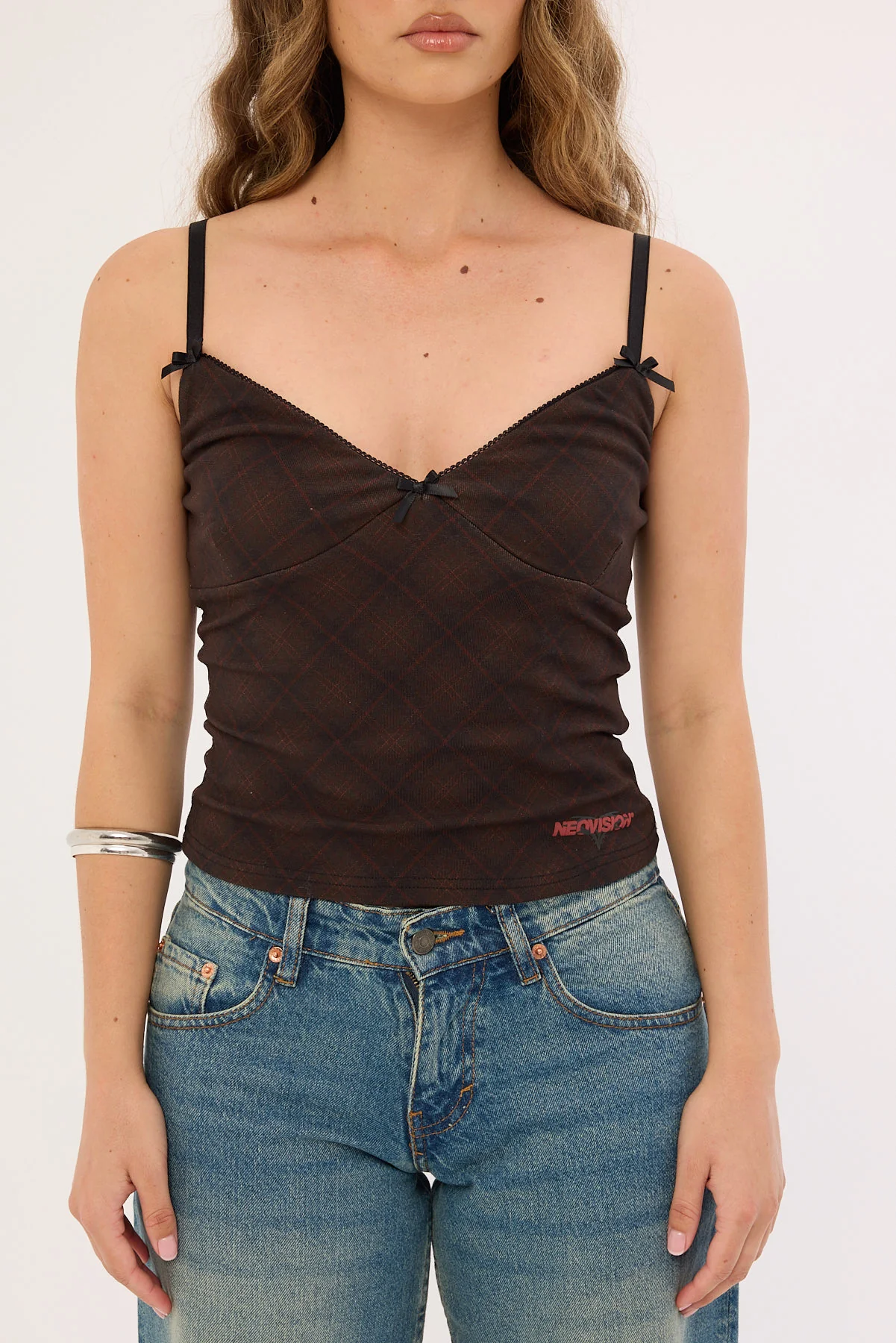 Neovision Pyrite Lace Ribbon Cami Brown Check - Image 8