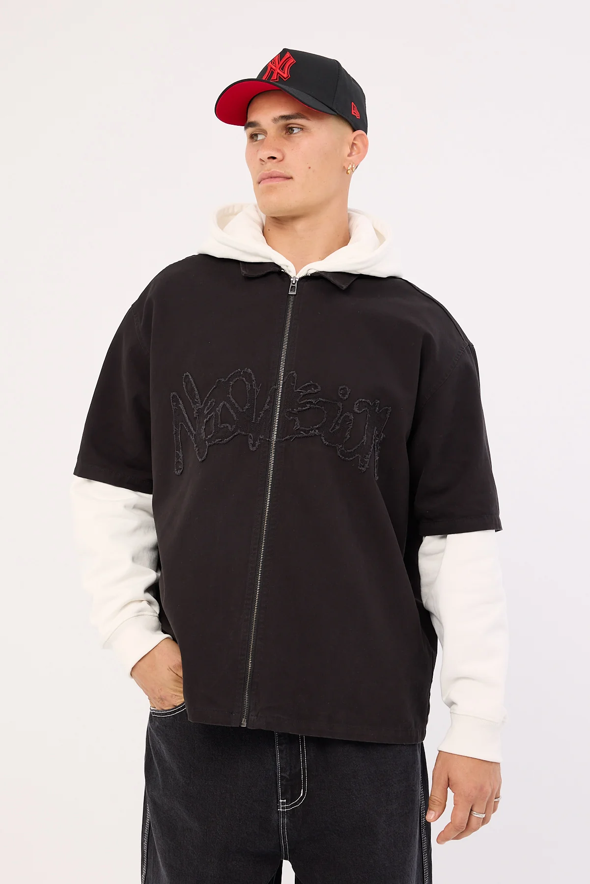 Neovision Radical Distressed Zip Through Shirt Washed Black