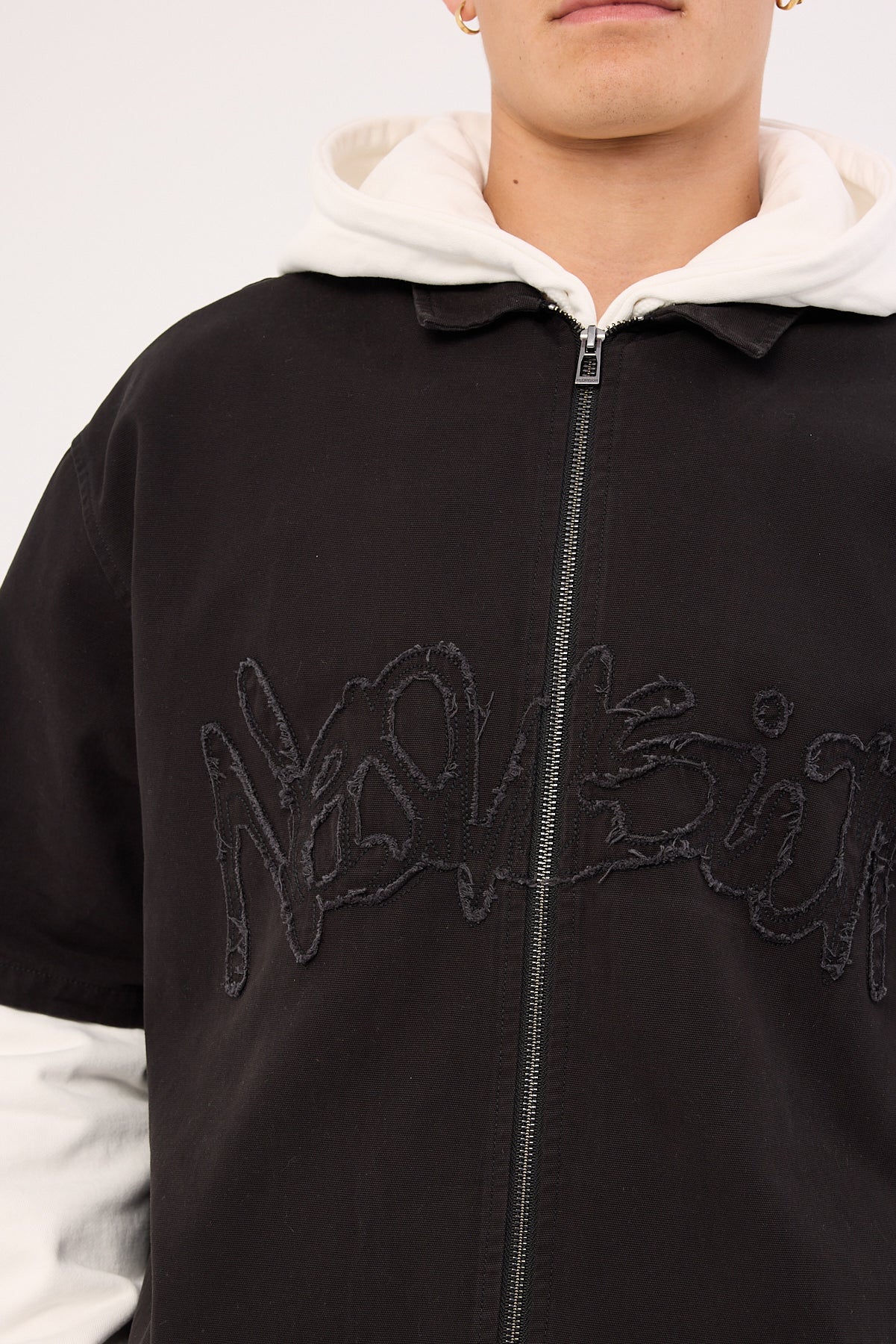 Neovision Radical Distressed Zip Through Shirt Washed Black - Image 3