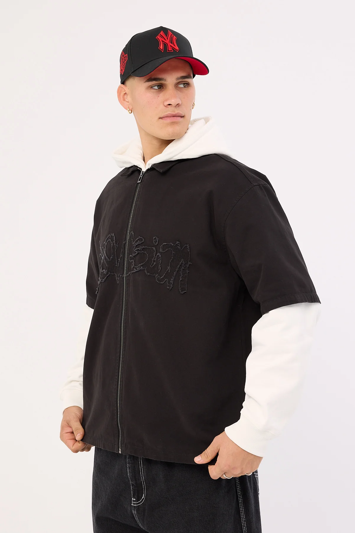 Neovision Radical Distressed Zip Through Shirt Washed Black - Image 4