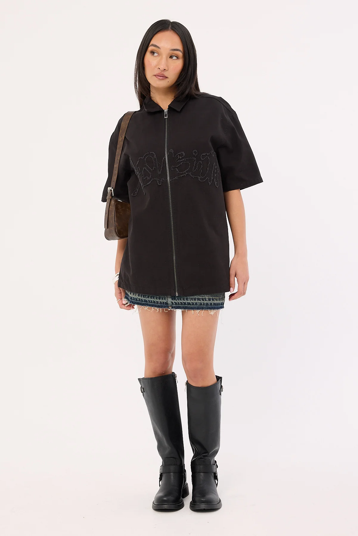Neovision Radical Distressed Zip Through Shirt Washed Black - Image 6