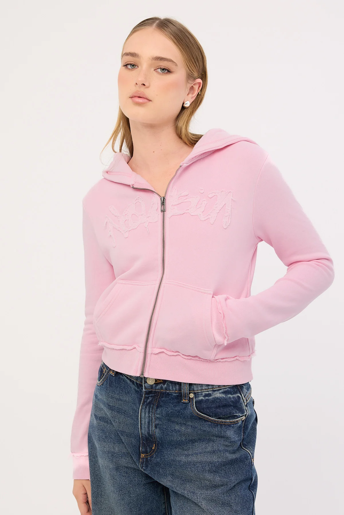 Neovision Radical Fitted Zip Through Hoodie Washed Pink - Image 4