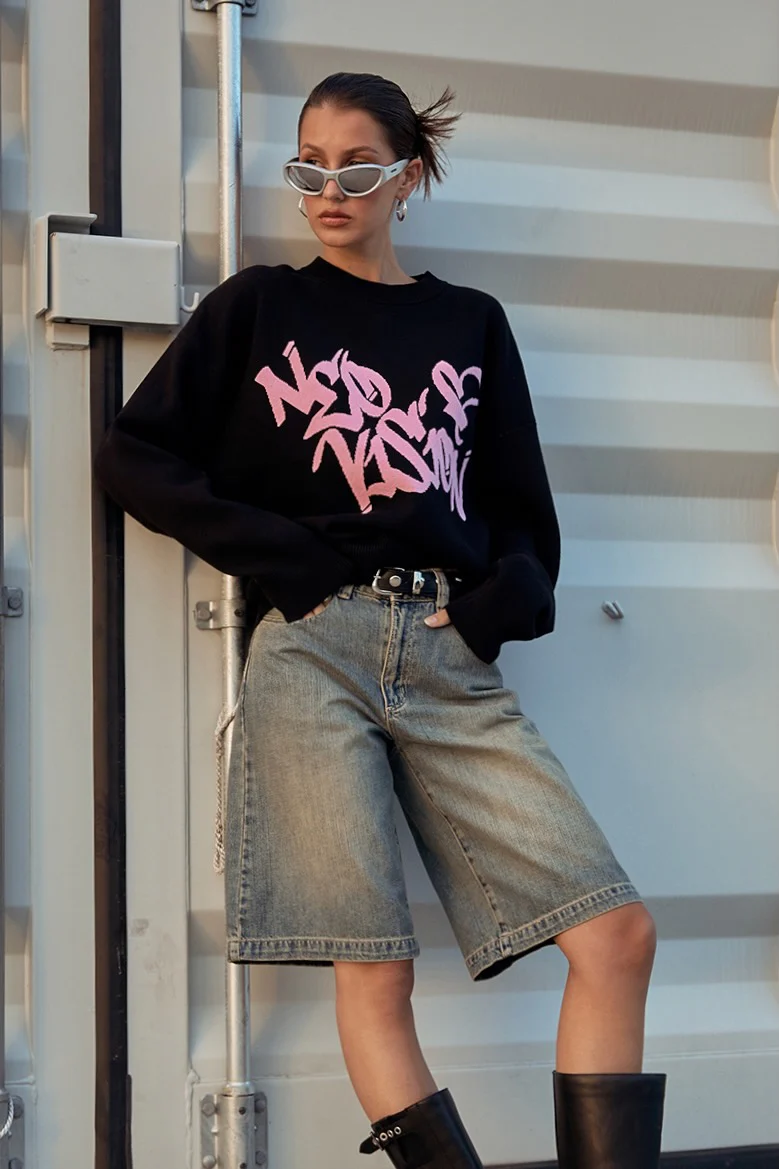 Neovision Rakugaki Intarsia Knit Jumper Black - Image 3