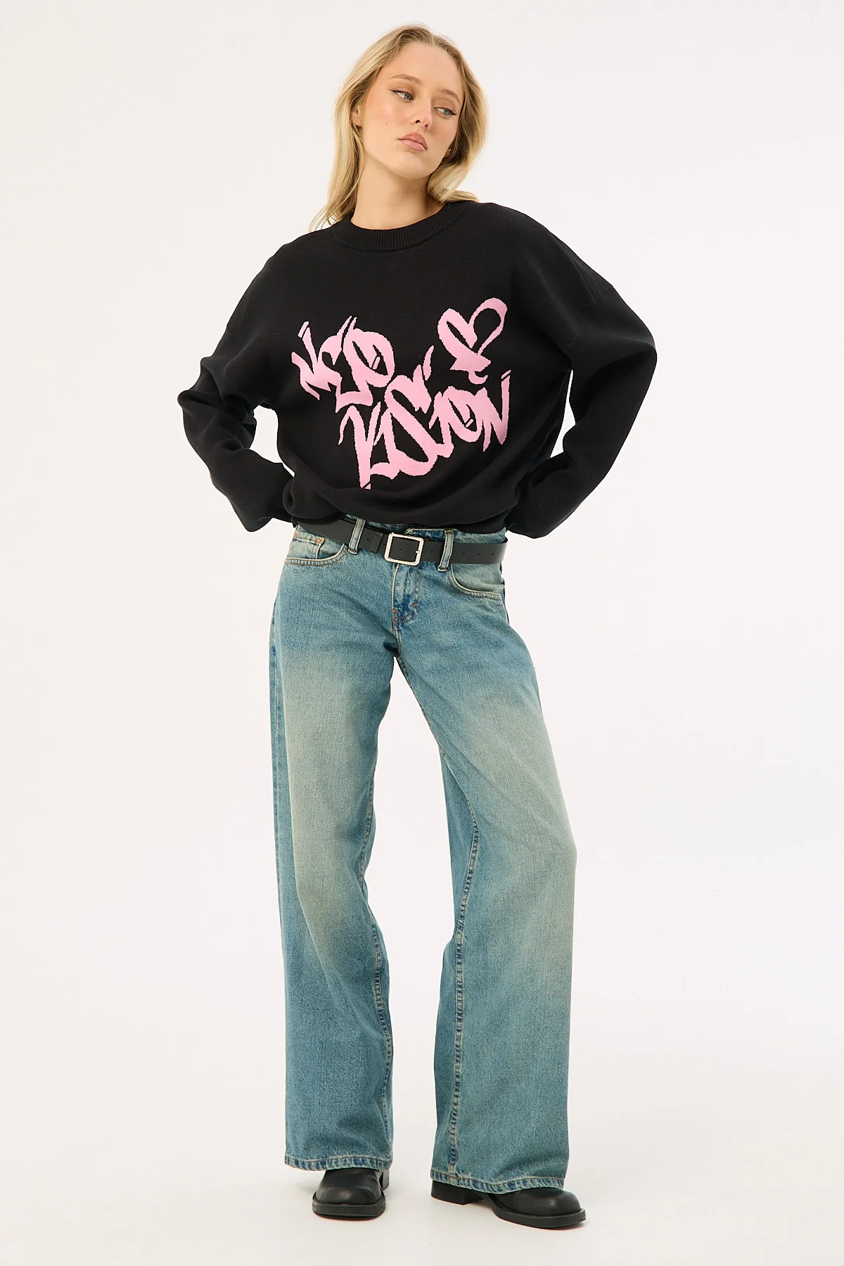 Neovision Rakugaki Intarsia Knit Jumper Black - Image 4