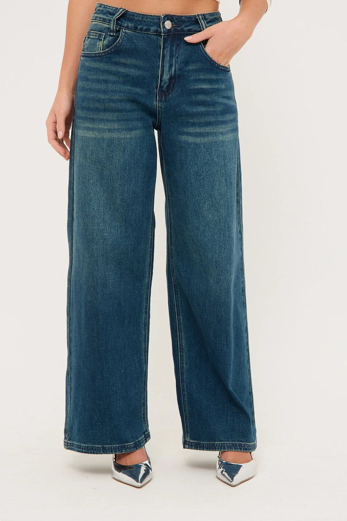 Neovision Rakugaki Low Rise Baggy Jeans Mid Blue Denim - Image 2