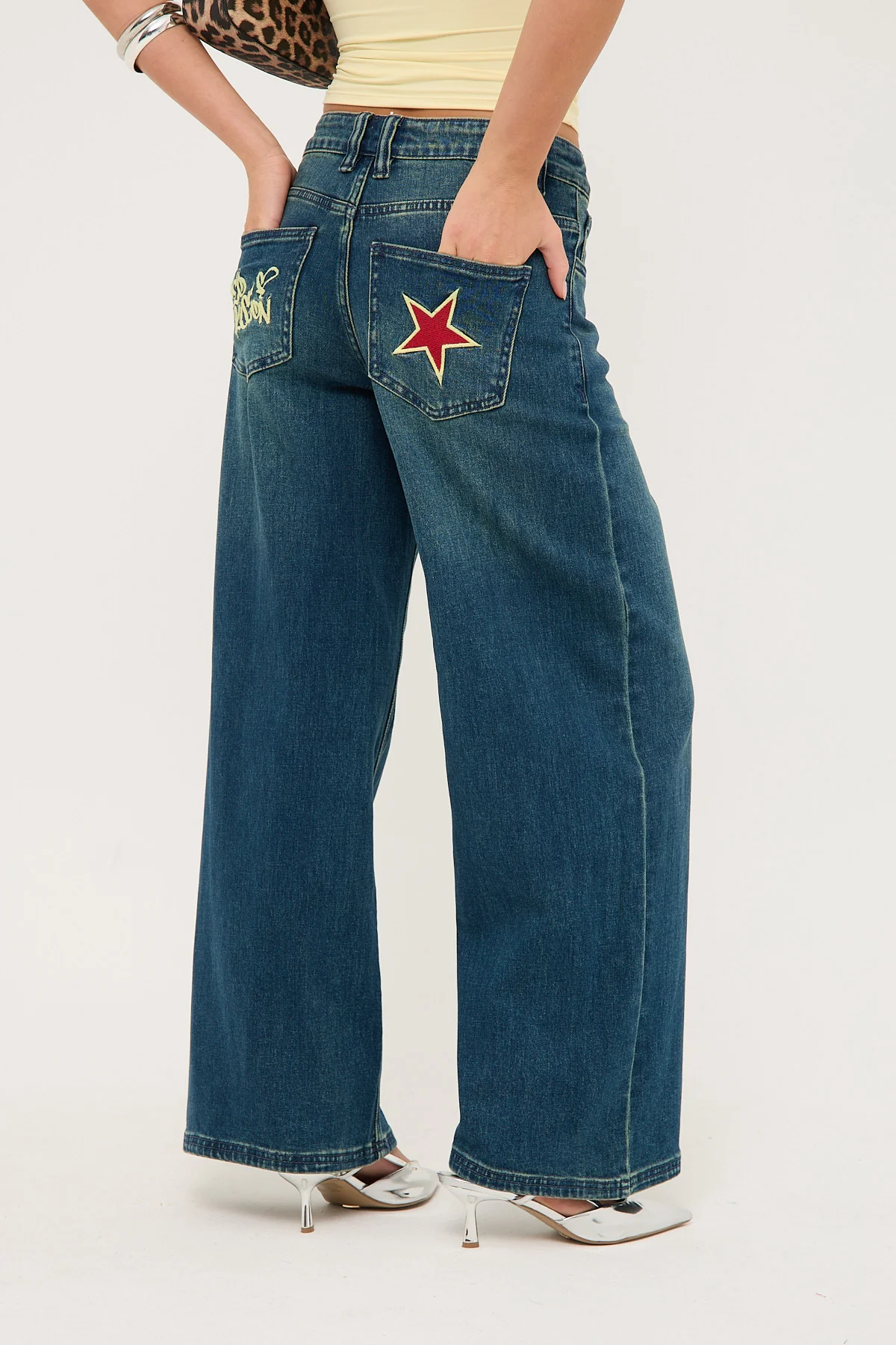 Neovision Rakugaki Low Rise Baggy Jeans Mid Blue Denim - Image 7